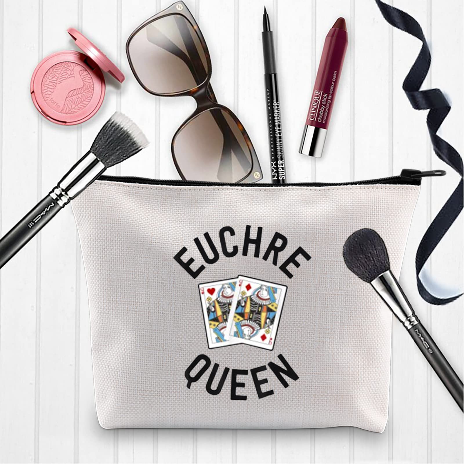 XYANFA Funny Euchre Queen Makeup Bag - Perfect Gift for Euchre Players & Card Game Lovers - Great Present for Grandma - Ideal for Travel, Cosmetics Storage & Game Nights