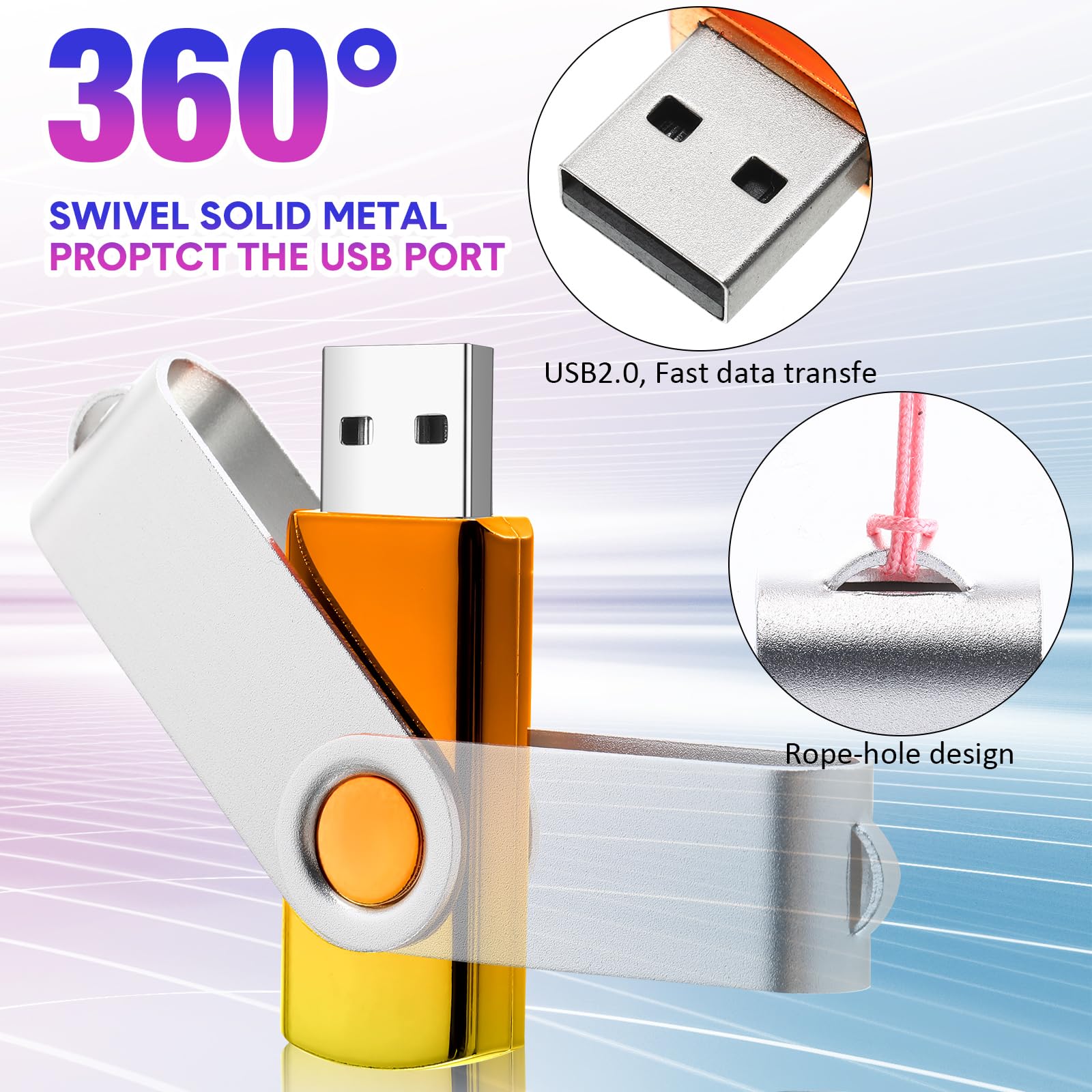 Aoriher 20 Pack 2GB USB Flash Drives - Gradient Colors with Lanyards for Data Storage & File Sharing - Office & School Use
