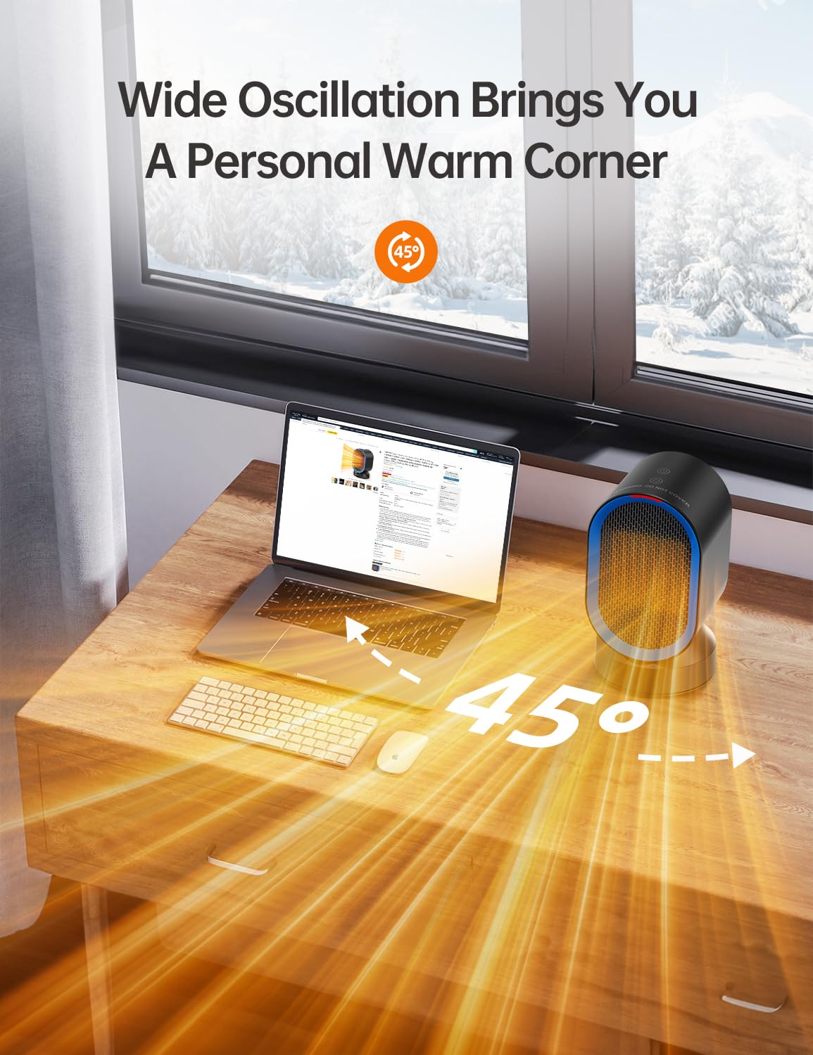 TABYIK Electric Space Heater - Small Portable Indoor Heater with 45° Oscillation, Energy Efficient Personal Heater for Bedroom, Home & Office Use - Perfect for Winter Warmth & Workspace Comfort (Black)
