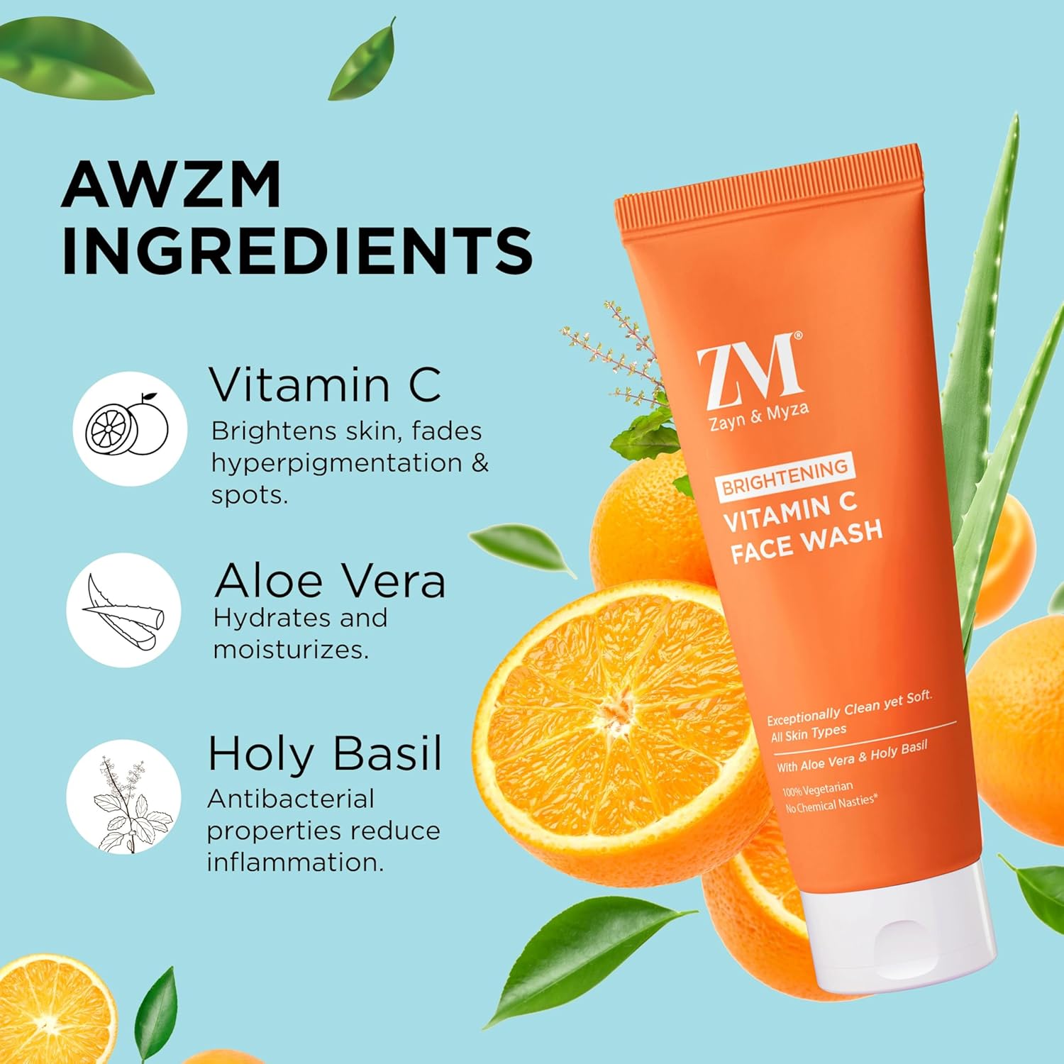 ZM Zayn & Myza Vitamin C Brightening Face Wash - 75ml | Gentle Cleanser for Glowing Skin | Perfect for Morning & Night Skincare Routine