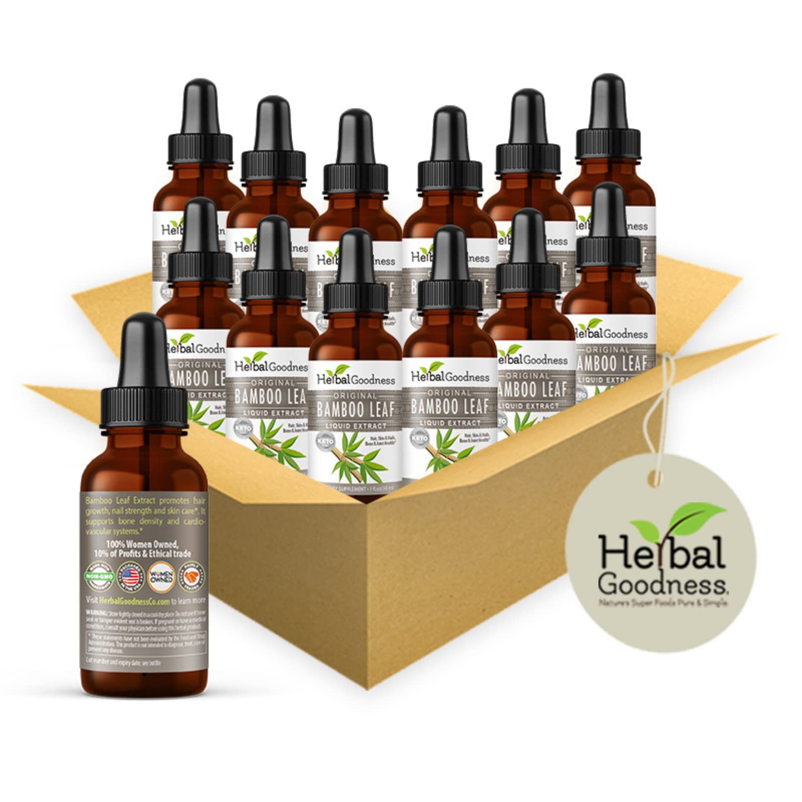 Bamboo Extract for Hair Growth - 70% Natural Silica - Vegan Collagen Superfood Supplement for Hair, Skin, Nails & Joint Support - Dietary Fiber Boost - 12 Pack (1oz Bottles) - Herbal Goodness - Perfect for Daily Wellness Routine & Natural Beauty Regimen