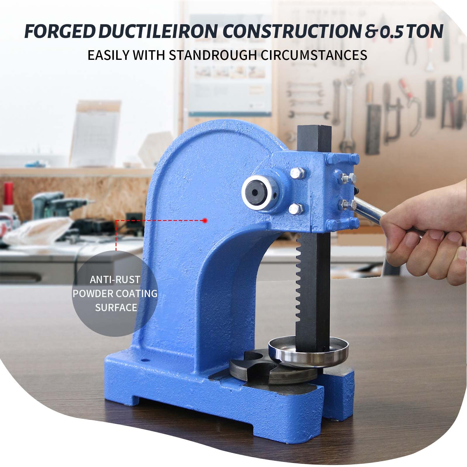 1 Ton Manual Arbor Press - Cast Iron Desktop Punch Press Machine with 5.5
