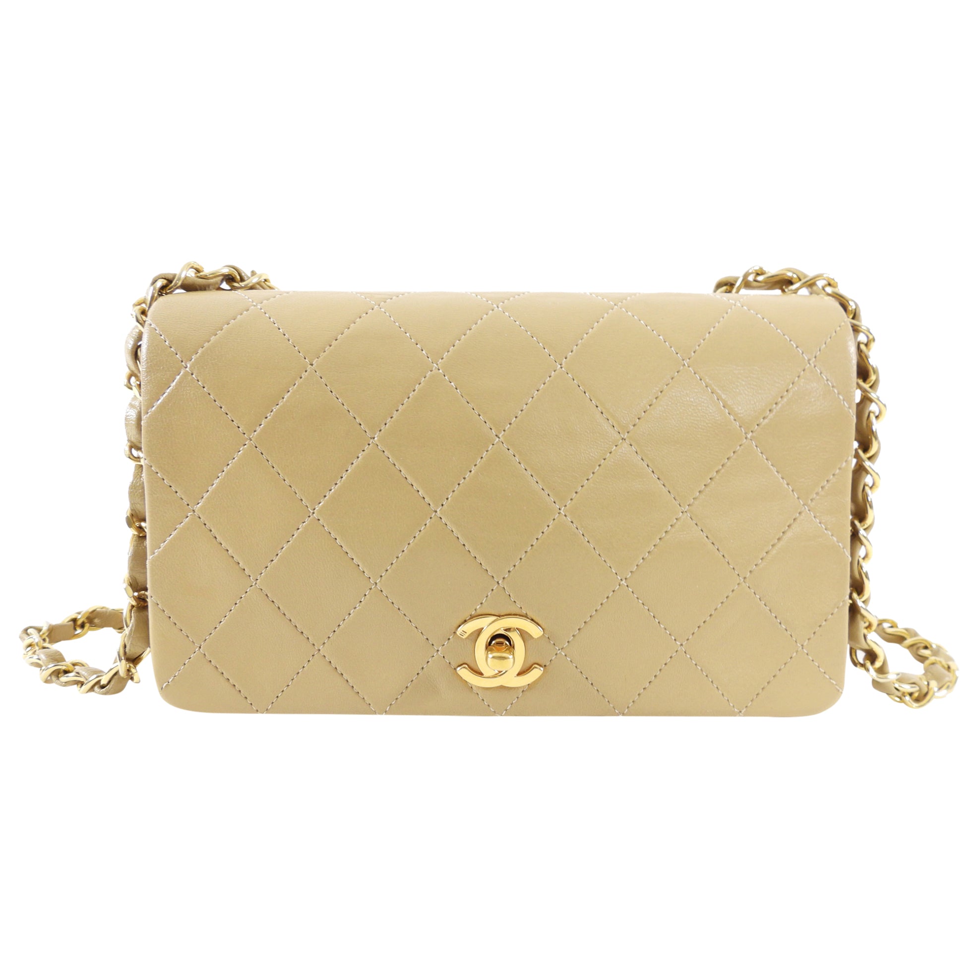 Vintage Chanel Classic Flap Bag 1989-1991 Beige Mini Quilted Leather with Gold Hardware - Luxury Crossbody Purse for Women, Perfect for Date Night & Special Occasions