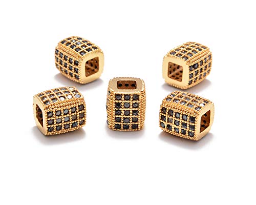 5 Pcs Black on Gold Rectangular Beads (6x7mm)