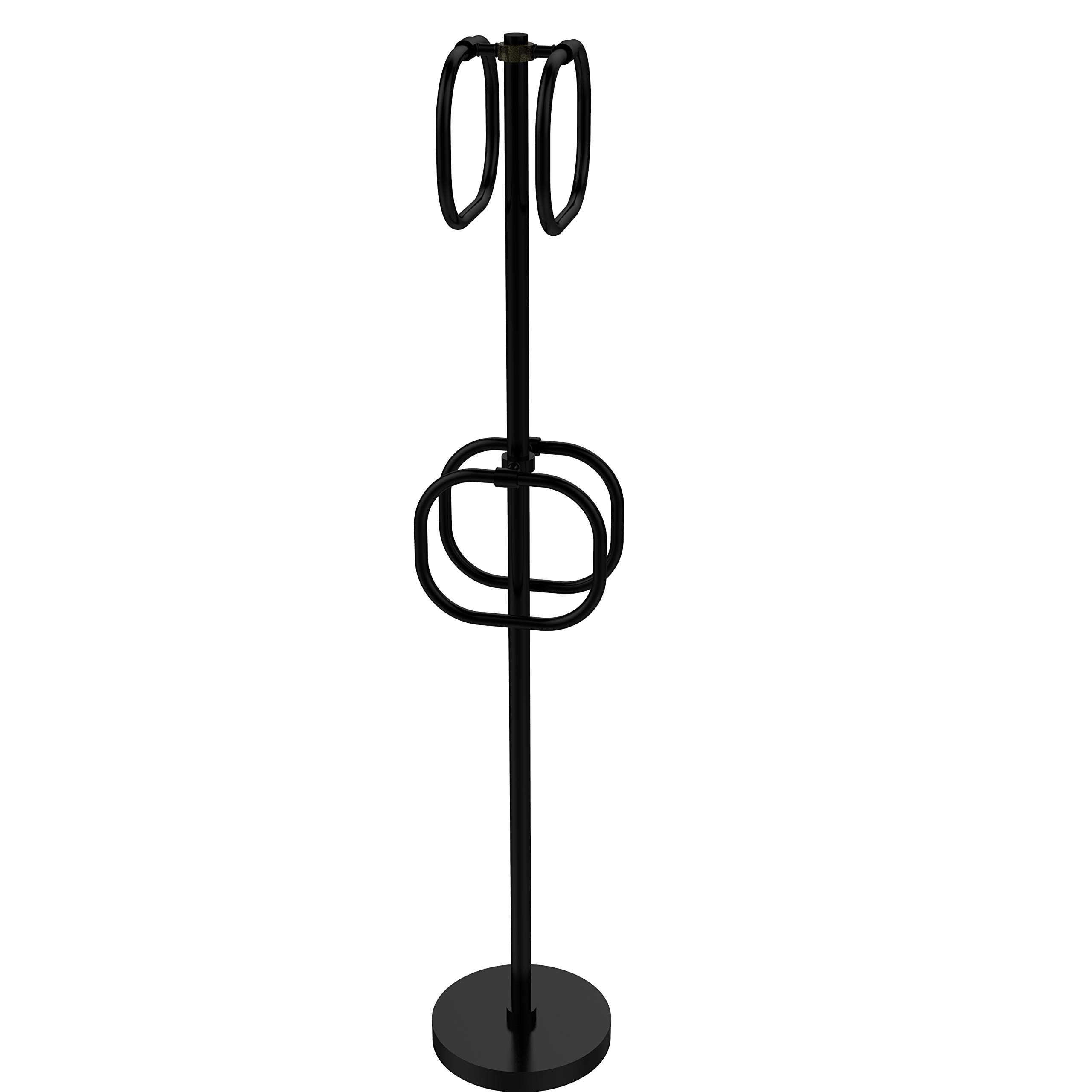 Allied Brass TS-40 4-Tier Integrated Rings Bathroom Towel Stand - Matte Black Finish for Modern Bathroom & Spa Decor
