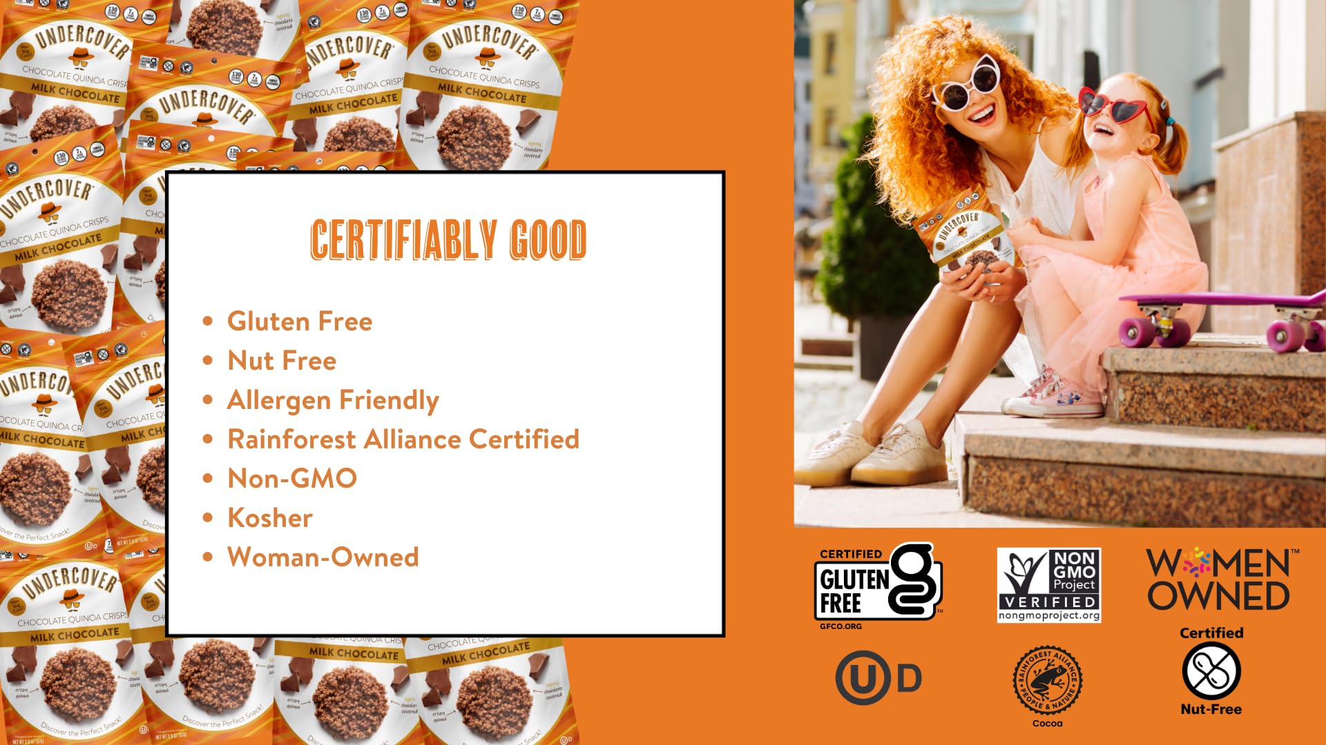 Undercover Chocolate Quinoa Crisps - Milk Chocolate & Peppermint Flavor | 8-Pack (2oz Bags) | Gluten Free, Nut-Free, Allergen Friendly, Kosher Certified | Healthy Snack for Office, Travel & Gifts