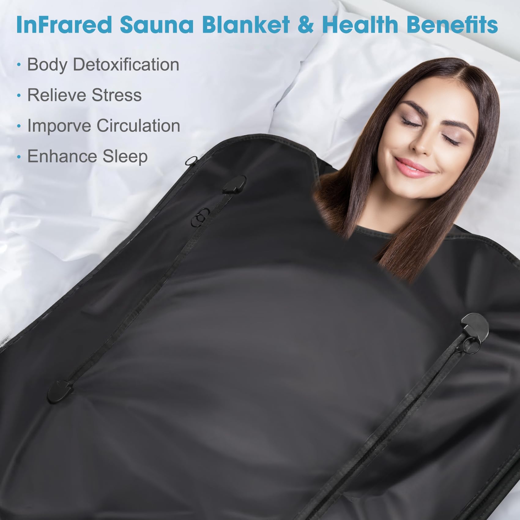 mysuntown Portable Infrared Sauna Blanket for Detox & Relaxation - Home Spa Therapy with Adjustable Temperature (86-158℉) & Timer (20-60 Mins) - 6.23ft x 2.95ft Large Size - Perfect for Home Use, Weight Loss, Muscle Recovery & Stress Relief