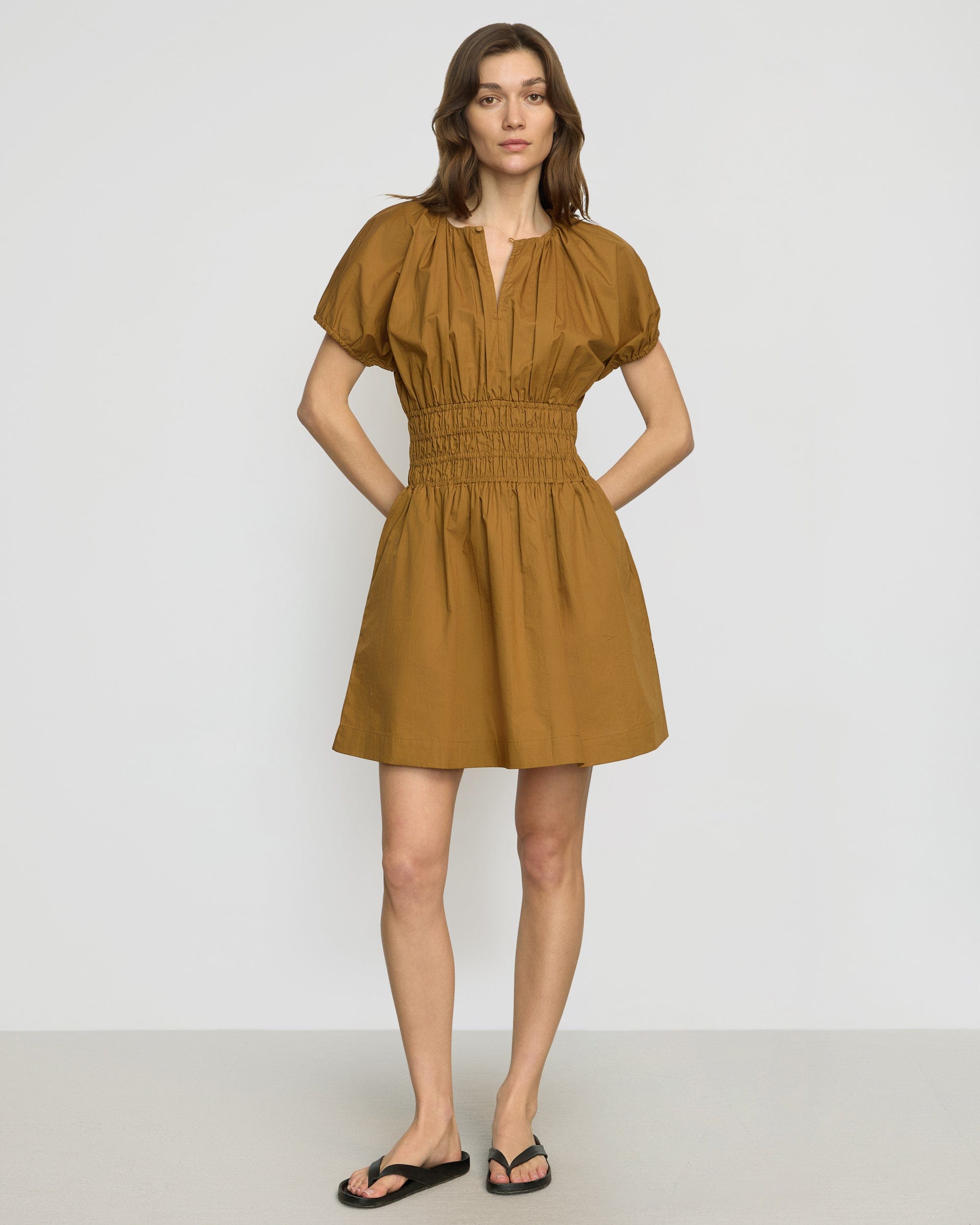Kaci Women's Organic Cotton Cinched Waist Dress - Flowy Summer Dress for Beach, Brunch & Casual Outings