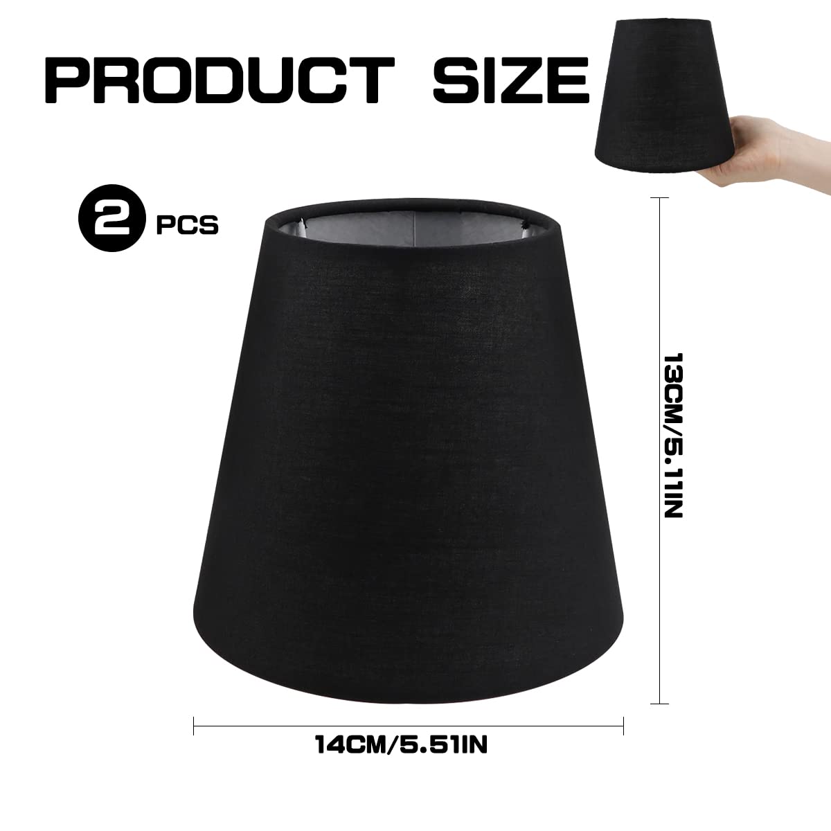 2-Pack Small Linen Lamp Shades - Clip-On Barrel Fabric Lamp Covers for Bulbs - Black Linen Replacement Shades for Bedroom, Nightstand, Wall & Table Lamps - Perfect for Cozy Lighting & Home Decor