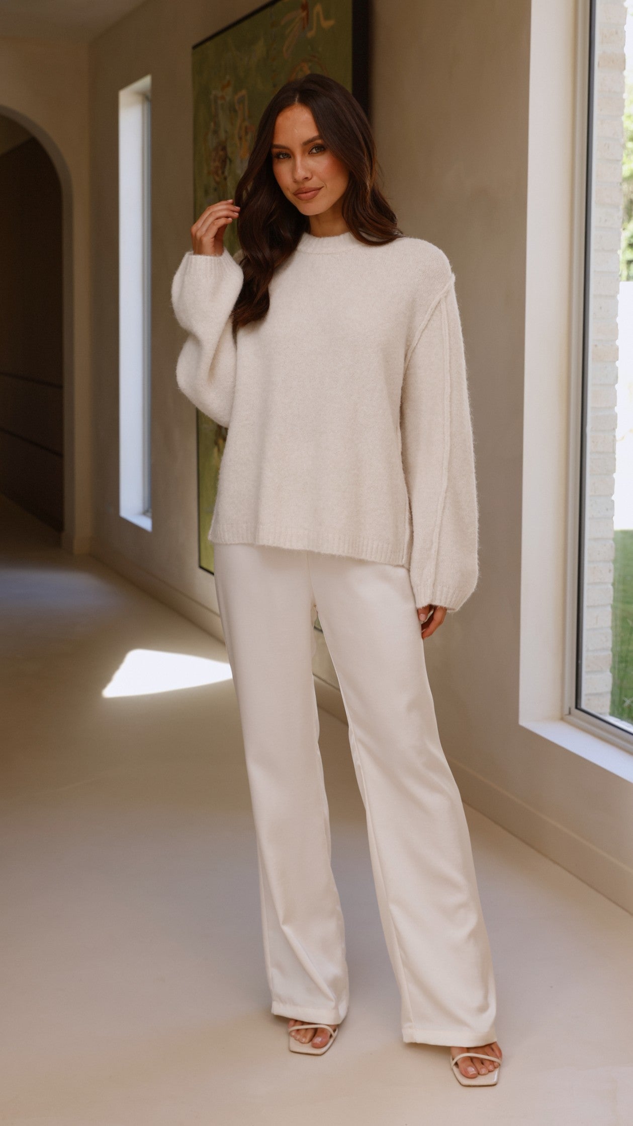 Ally Knit Sweater Women's Soft Cream Cable Pullover - Cozy Winter Sweater for Casual Outfits & Office Wear