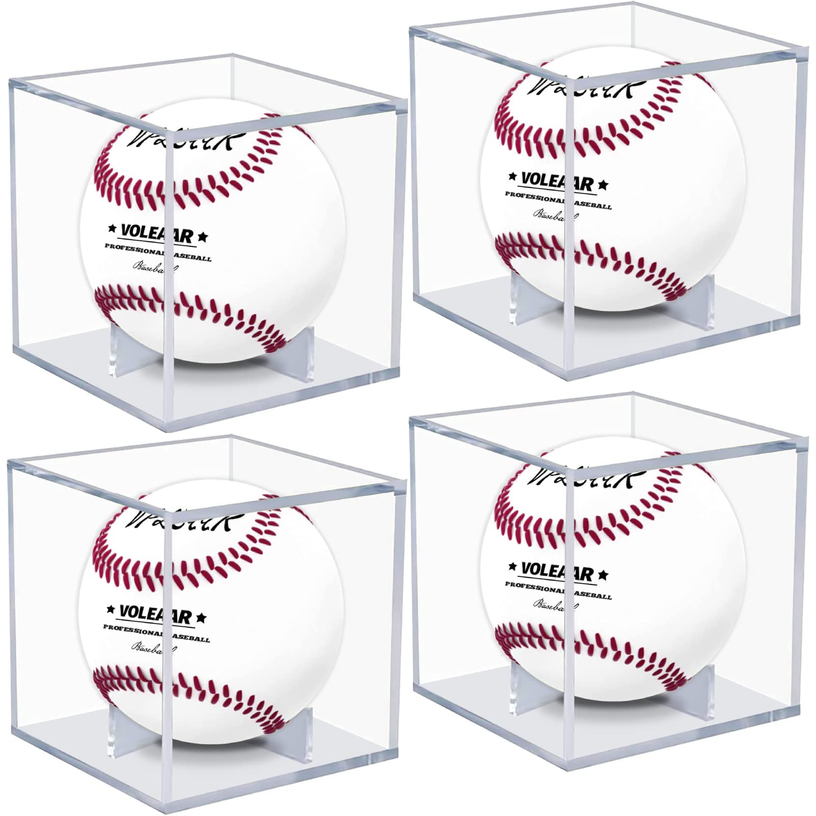 4-Pack UV Protected Acrylic Baseball Display Cases - Clear Square Cube for Autographed Memorabilia & Official Size Baseballs - Perfect for Collectors, Sports Memorabilia Showcases & Home Office Decor
