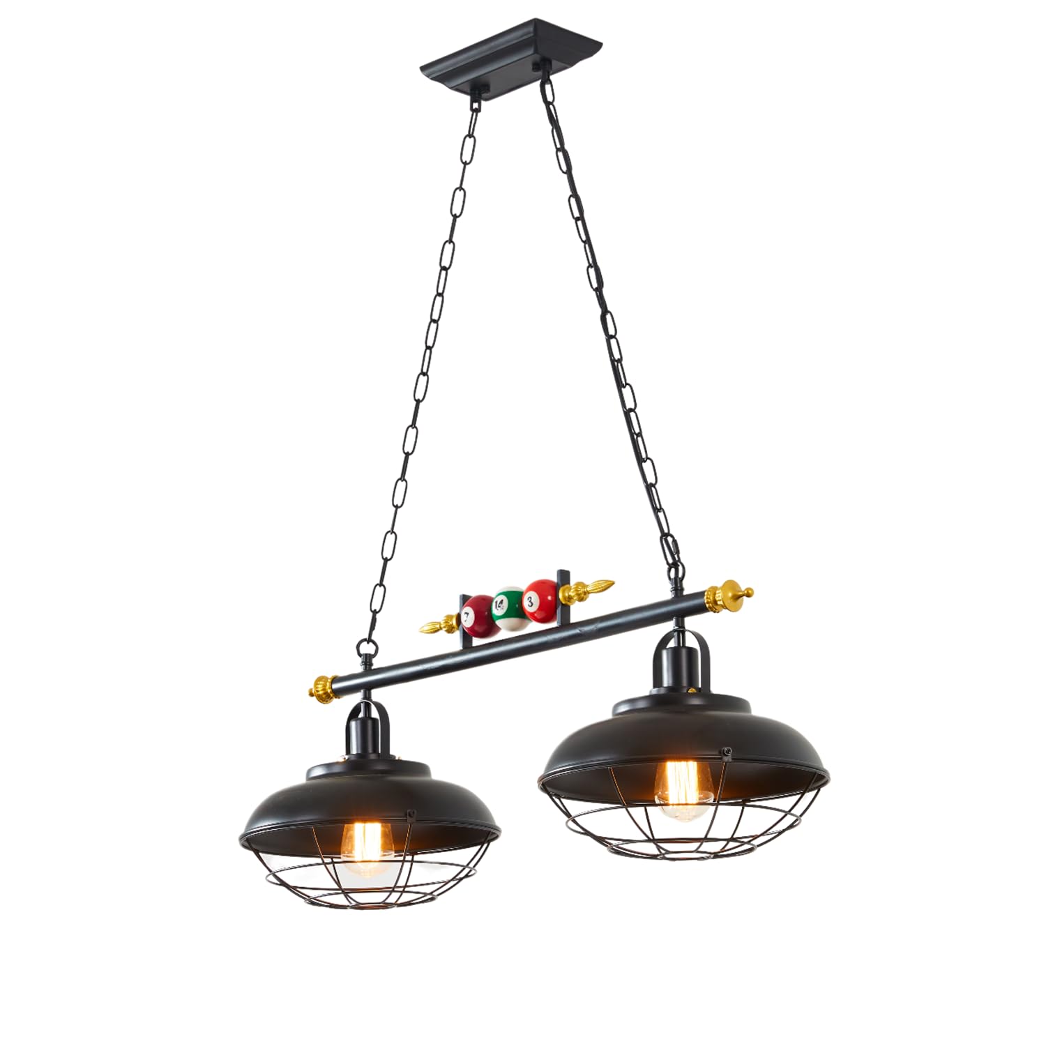 Premium Pool Table Light - Billiard Ball Design Ceiling Pendant Lamp with 2 Metal Shades (2 Lights) for Game Rooms, Bars & Man Caves - Perfect for Billiards, Parties & Entertainment Spaces