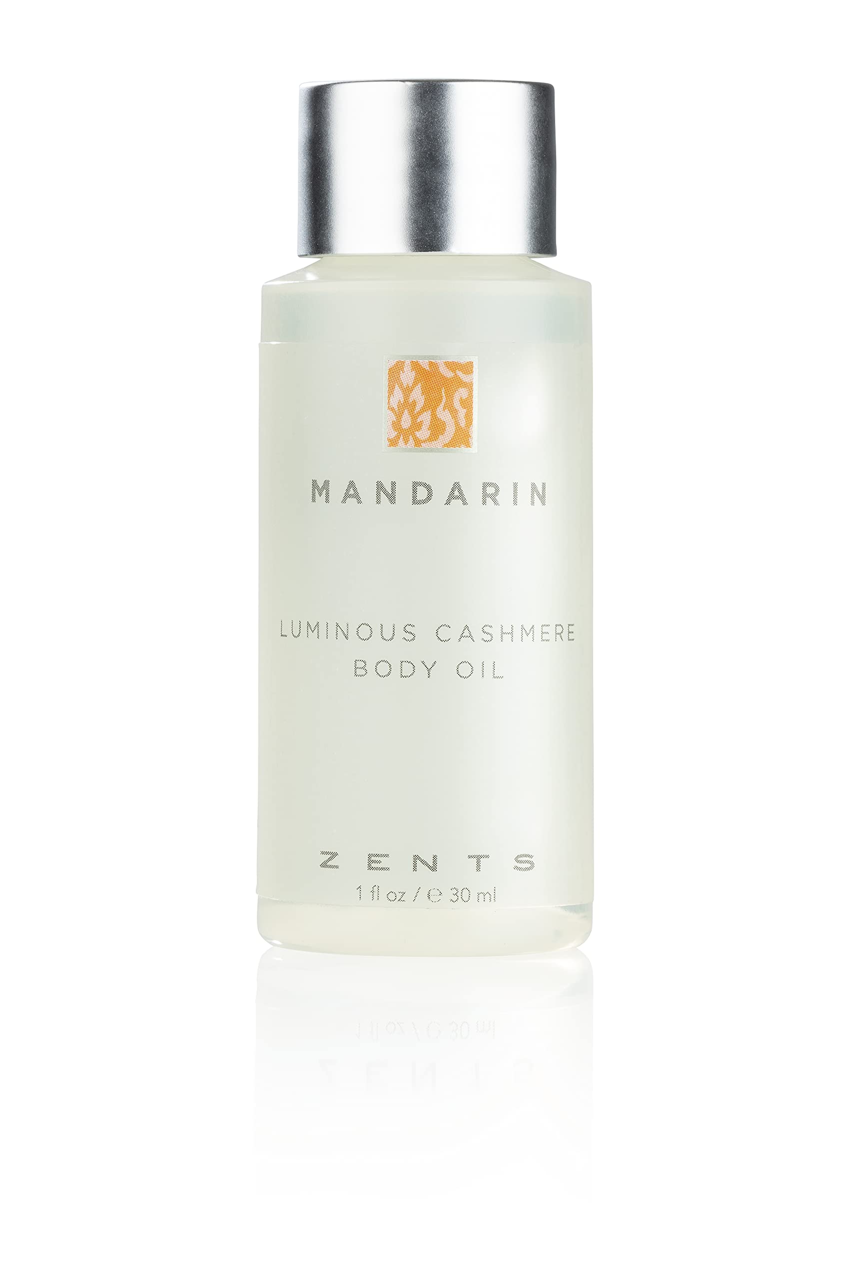 Zents Luminous Cashmere Body Oil - Mandarin Scented Travel Size (1 fl oz) | Vitamin E & Organic Coconut Oil Moisturizer for Soft, Smooth Skin | TSA Approved | Perfect for On-the-Go Hydration & Spa-Like Self Care