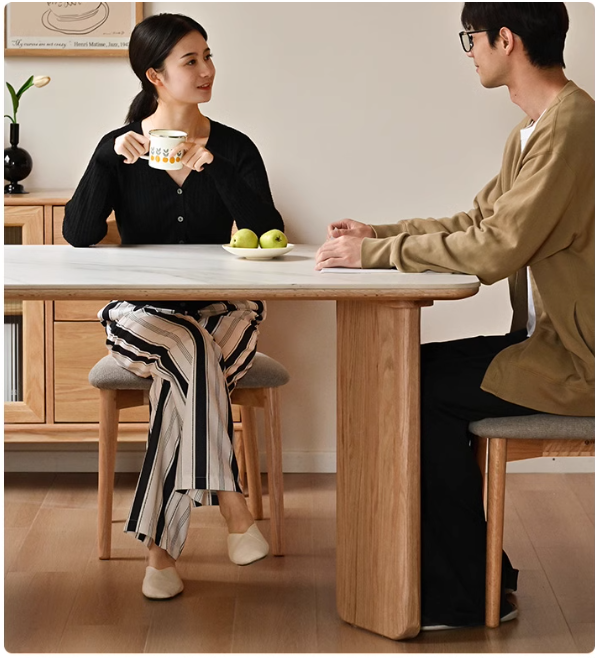 Solid Oak Wood Modern Dining Table - Rock Design for Kitchen, Dining Room & Home Decor | Durable & Stylish Furniture for Family Gatherings