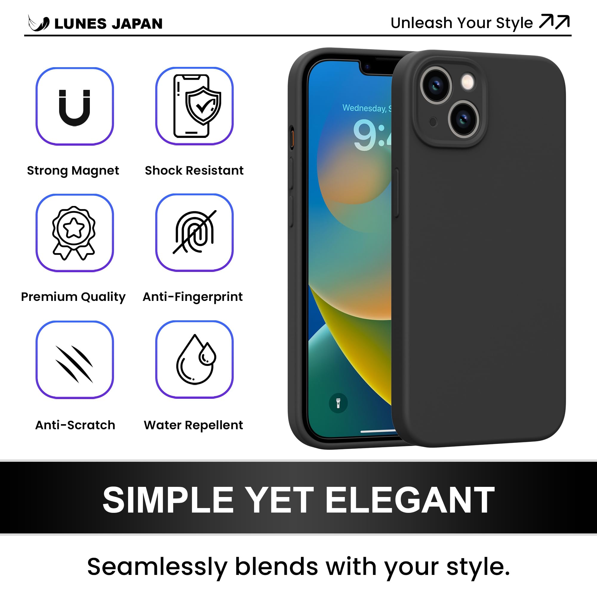 Magnetic iPhone 14 Case with MagSafe Compatibility - Shockproof Silicone Cover with Camera Protection, Anti-Fingerprint & Wireless Charging (Dark Gray) - Perfect for Daily Use, Travel & Outdoor Activities
