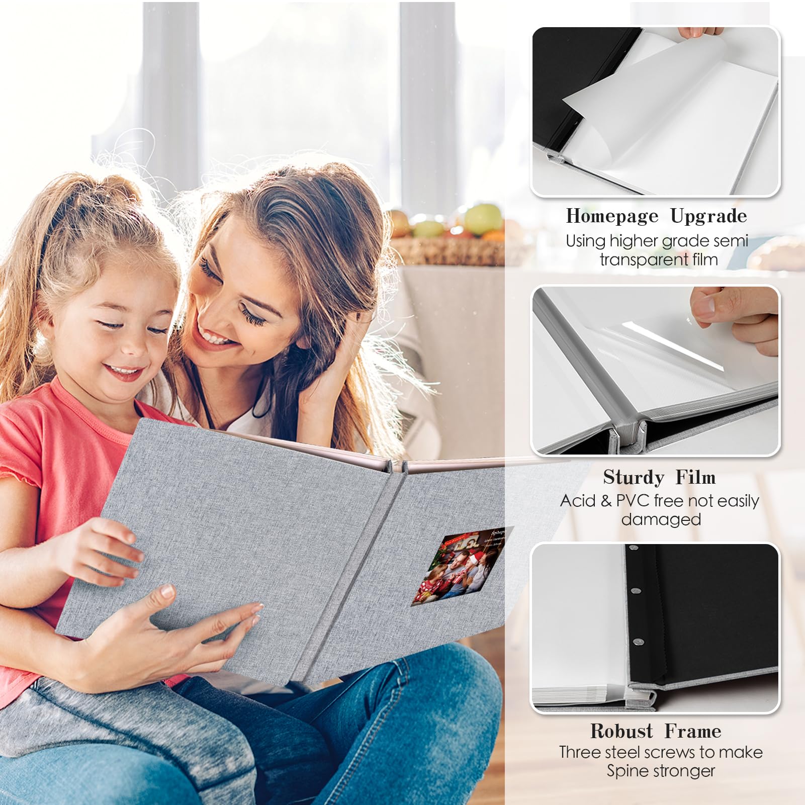 Premium DIY Magnetic Scrapbook Album with Linen Cover & Metal Pen Holder - Holds 4x6, 5x7, 6x8, 8x10, 10x12 Photos - 13.2