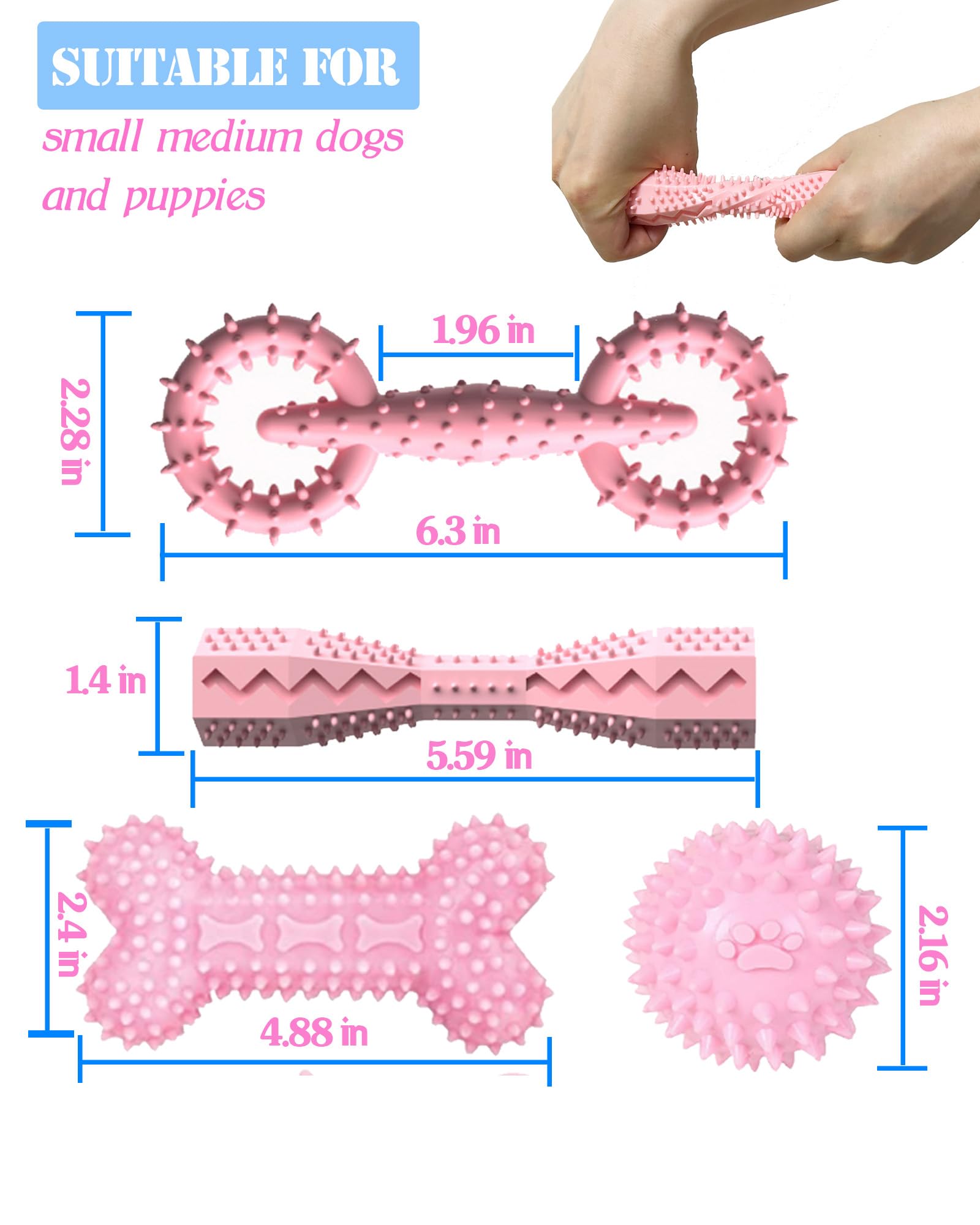 4 Pack Puppy Chew Toys for Small Dogs 2-8 Months - Soft Teething Toys for Puppies, Dental Cleaning Chew Toys, Durable Interactive Dog Toys for Boredom & Anxiety Relief - Perfect for Teething, Training & Playtime (Pink)