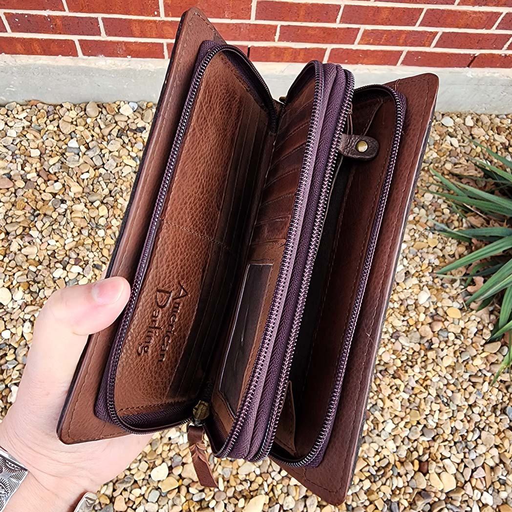 American Darling Genuine Leather & Turquoise Dot Wallet - Stylish Bifold Wallet for Women, Perfect for Everyday Use, Gifts, and Travel Accessories