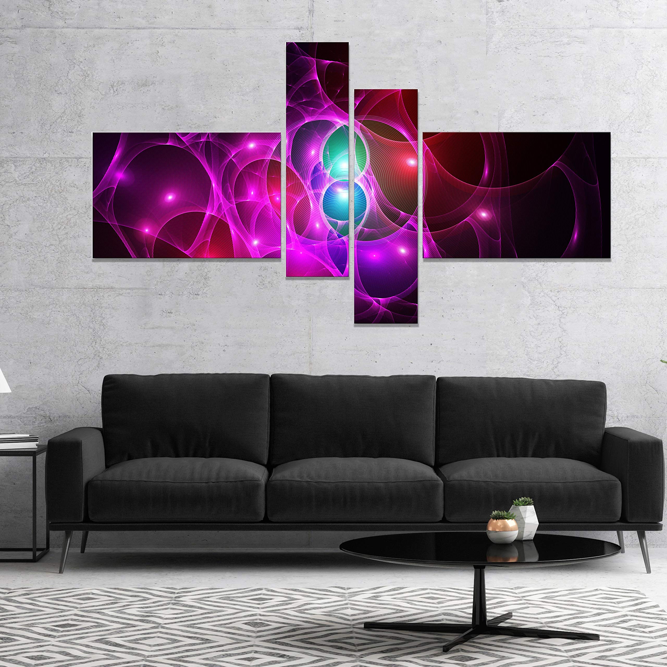 DESIGN ART 'Pink Glowing Bubbles Time' Abstract Wall Canvas Painting - 60x32 Inches 5-Panel Modern Home Decor for Living Room, Bedroom & Office