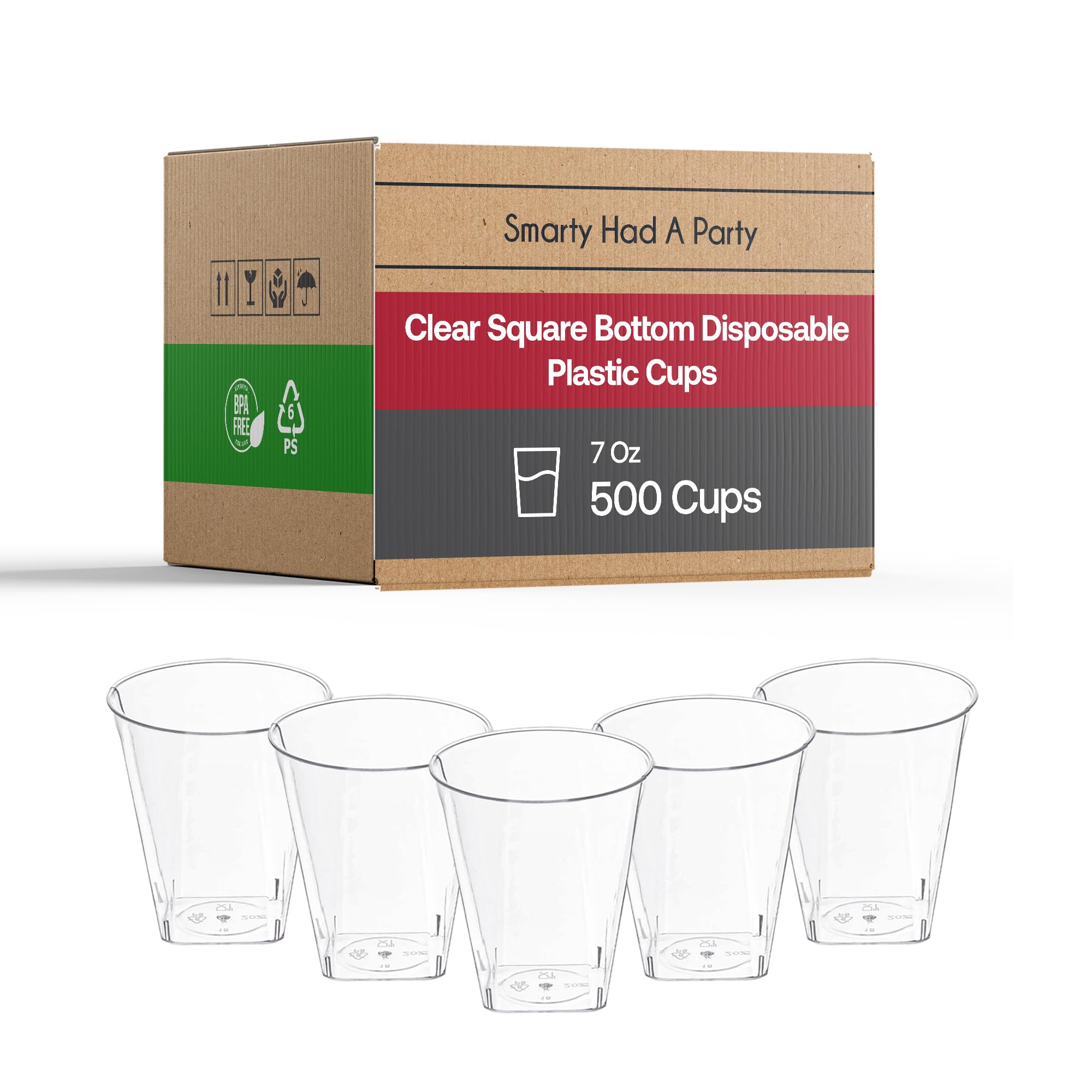 Smarty Had A Party 7 oz Clear Plastic Tumblers - 500-Pack Disposable Cups for Cocktails, Iced Coffee, Smoothies & Parties - Elegant Plastic Drinkware for Weddings, BBQs, Office Events & Home Entertaining