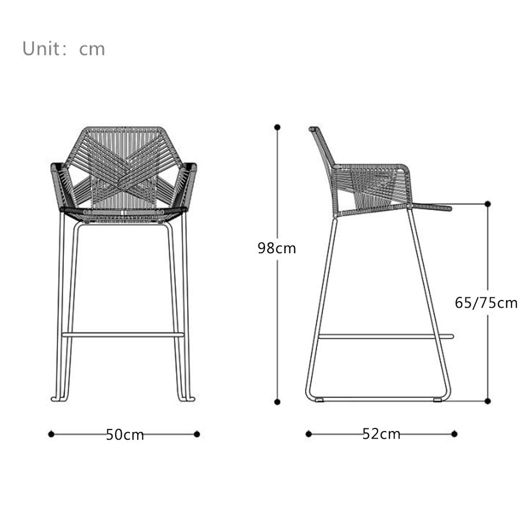 Set of 2 Modern Nordic Bar Stools with Backrest & Footrest - Black Iron Frame & Rattan Wicker Seat - Perfect for Coffee Shops, Restaurants, and Home Bars