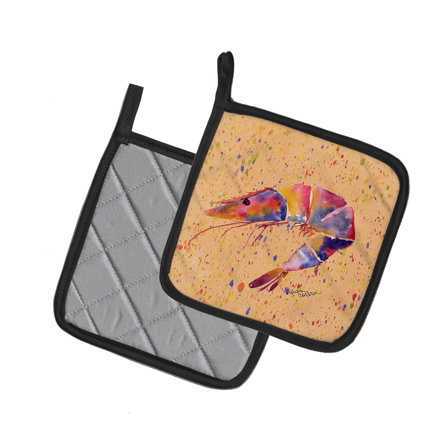 Caroline's Treasures Shrimp-Themed Heat Resistant Pot Holders Set - 7.5 x 7.5 Inch Kitchen Oven Mitts for Cooking, Baking, BBQ & Grilling - Perfect for Seafood Lovers & Coastal Kitchen Decor