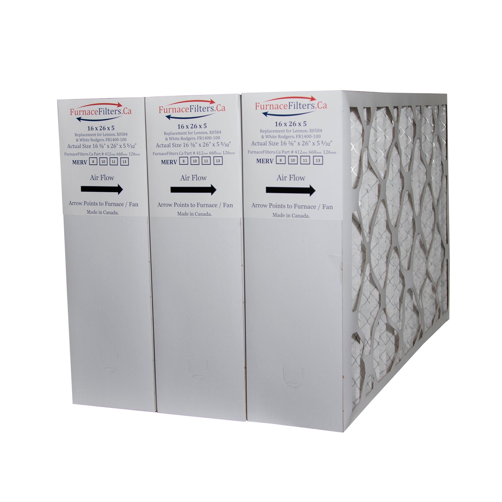 Lennox X0584 16x26x5 MERV 11 Air Filter - 16 3/8 x 26 x 5 5/32 Exact Size Replacement (Pack of 3) - Perfect for HVAC Systems, Furnaces, and Air Purifiers