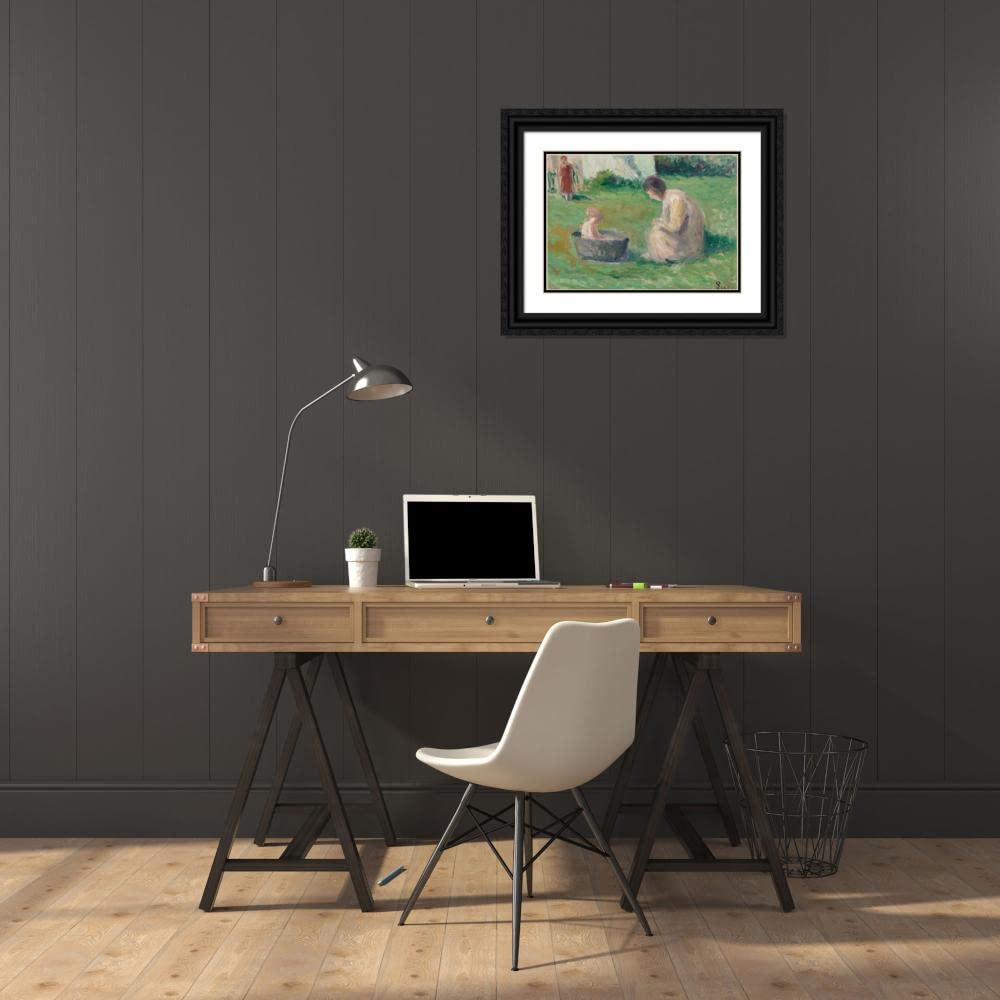 Maximilien Luce Baby Bath 24x18 Black Ornate Framed Art Print - Double Matted Museum Quality Wall Decor for Nursery, Bathroom & Living Room