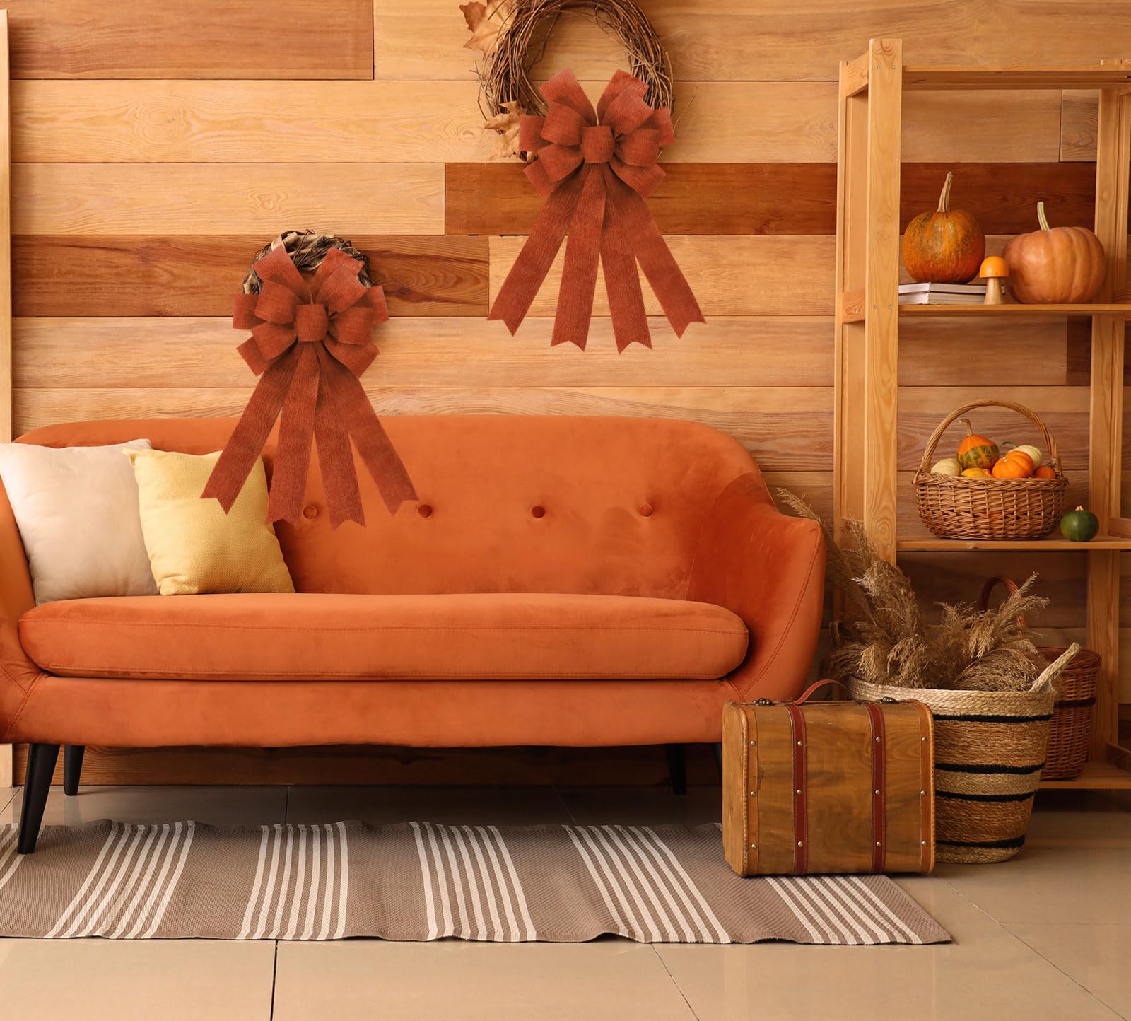 Large Orange Wreath Bows for Fall Decor - Farmhouse Thanksgiving Door & Tree Topper