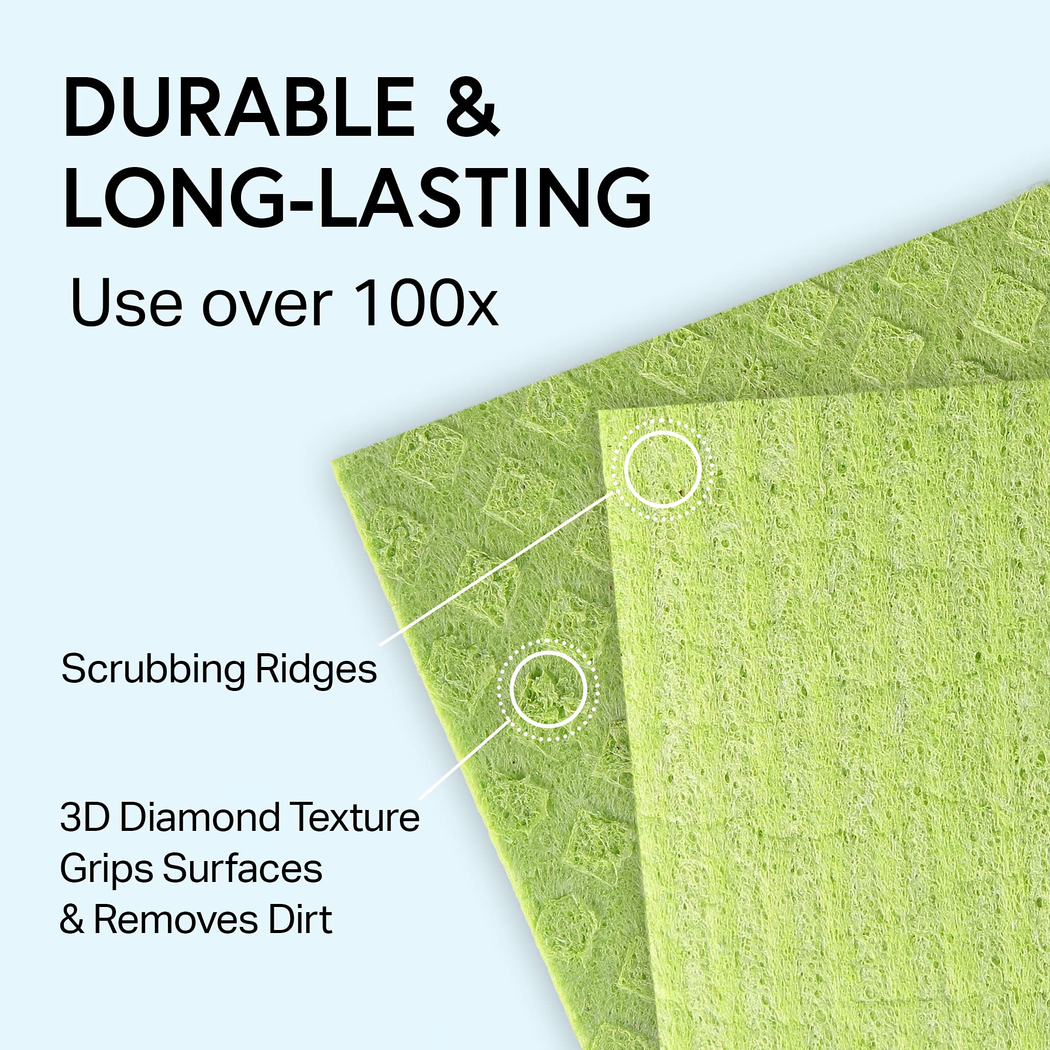 Eco-Friendly Swedish Dishcloths 10 Pack - Reusable, Washable Kitchen Towels - Cellulose Sponge & Microfiber for Cleaning - Seafoam Green - Perfect for Dishes, Countertops & Household Chores