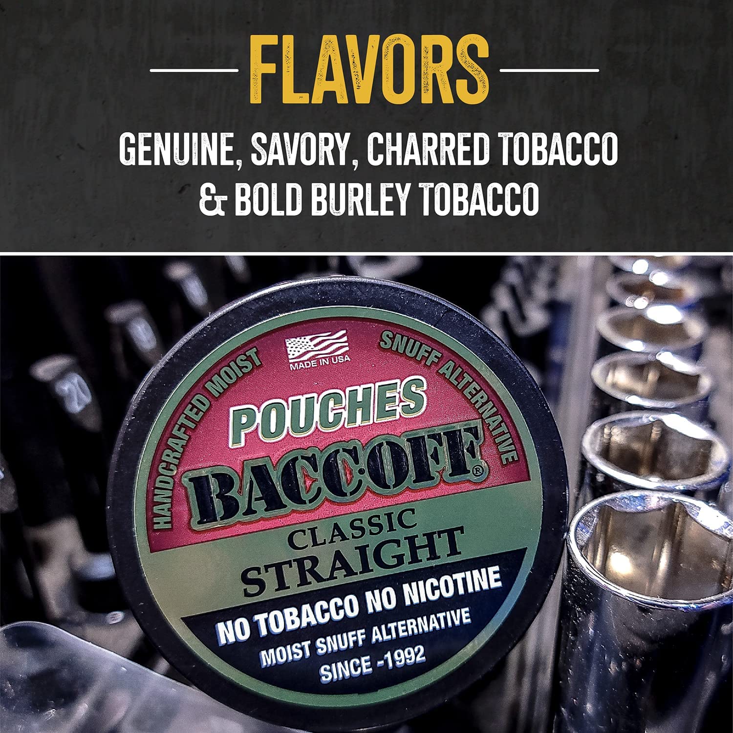 BaccOff Classic Straight Pouches - Tobacco Free & Nicotine Free Snuff Alternative - 1 Can - Perfect for Work, Travel & Smoke-Free Lifestyle
