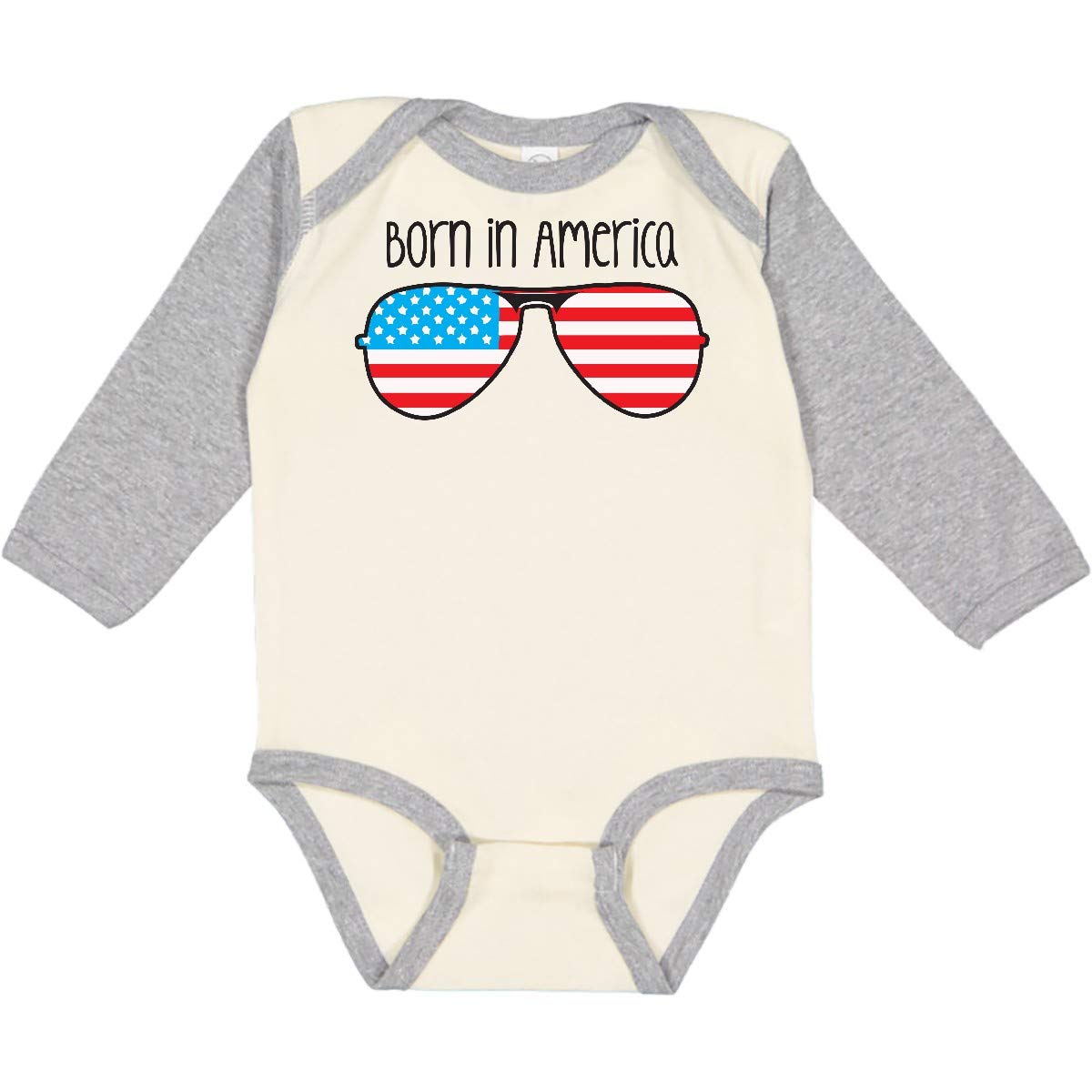 Inktastic Born in America Patriotic Long Sleeve Baby Bodysuit - Soft Cotton Onesie for Newborns & Infants - Perfect for 4th of July, Memorial Day & Family Photos