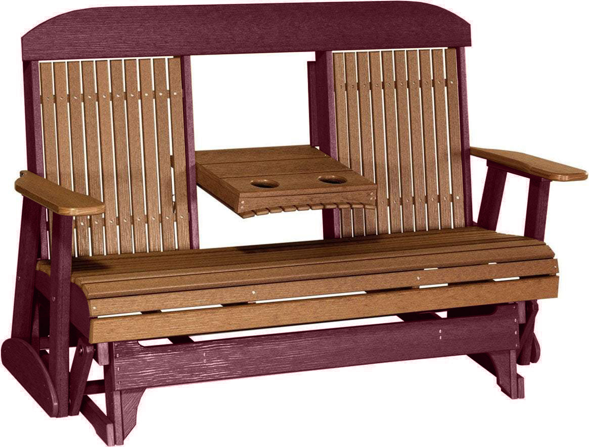 LuxCraft 5 ft. Antique Mahogany Recycled Plastic Highback Outdoor Glider Bench - Perfect for Patio, Garden, Porch & Backyard Relaxation