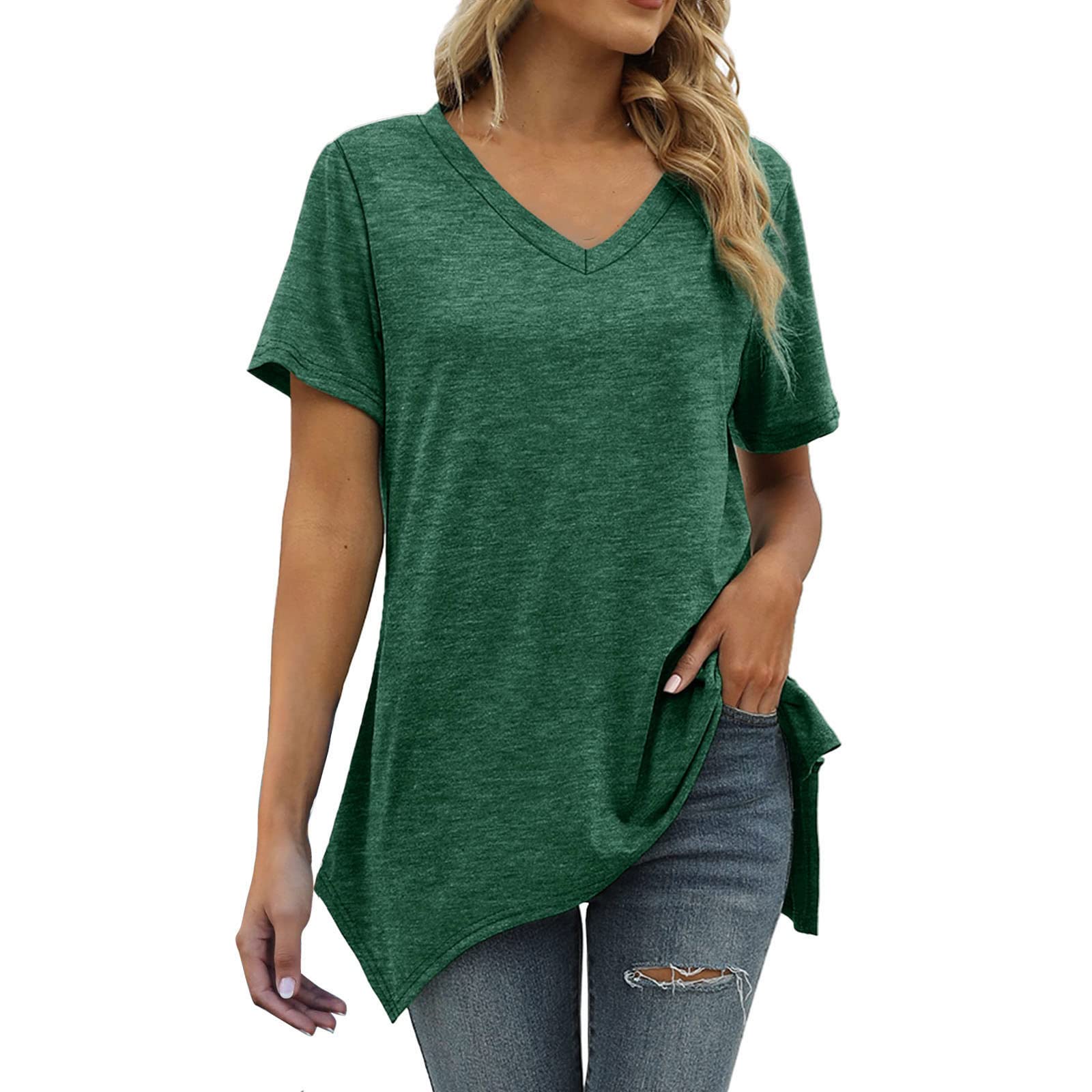Women's Summer V-Neck Tunic T-Shirt - Short Sleeve Casual Top - Pack of 3 White T-Shirts - Perfect for Beach, Office & Everyday Wear
