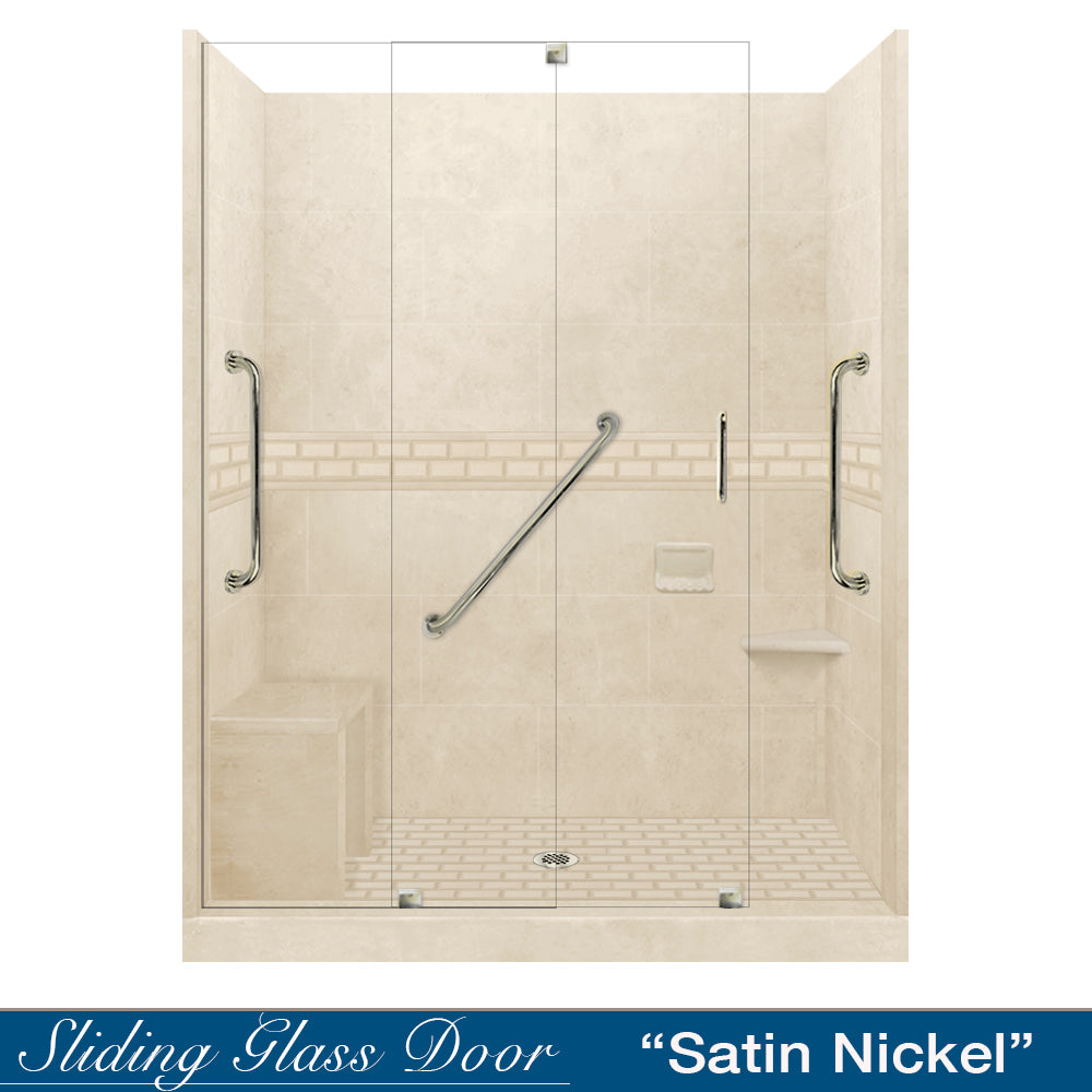 Freedom Subway Desert Sand 60-Inch Alcove Shower Enclosure Kit - Waterproof Bathroom Upgrade for Small Spaces & Modern Homes
