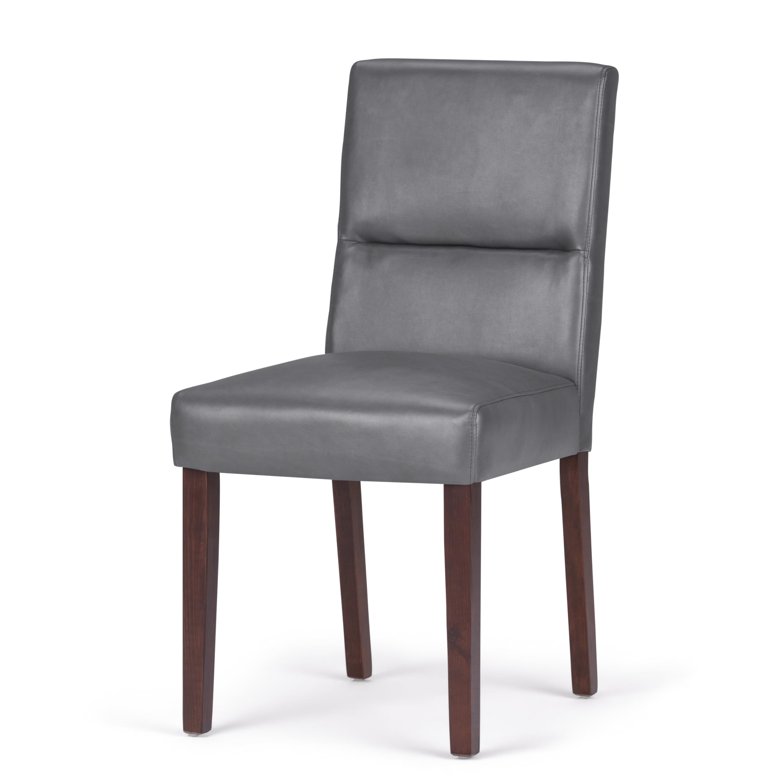 SIMPLIHOME Ashford Parson Dining Chair Set - 2 Pack Solid Wood Vegan Leather Upholstered High Back Chairs in Stone Grey (23