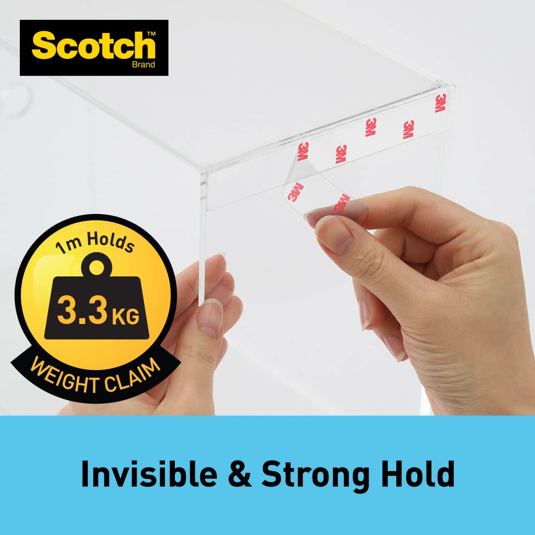 Scotch Clear Double-Sided Heavy Duty Tape - 3.3kg/Meter Strong Adhesive for Walls, Wood & Uneven Surfaces | Invisible Mounting Solution for Home Decor, Picture Hanging & DIY Projects