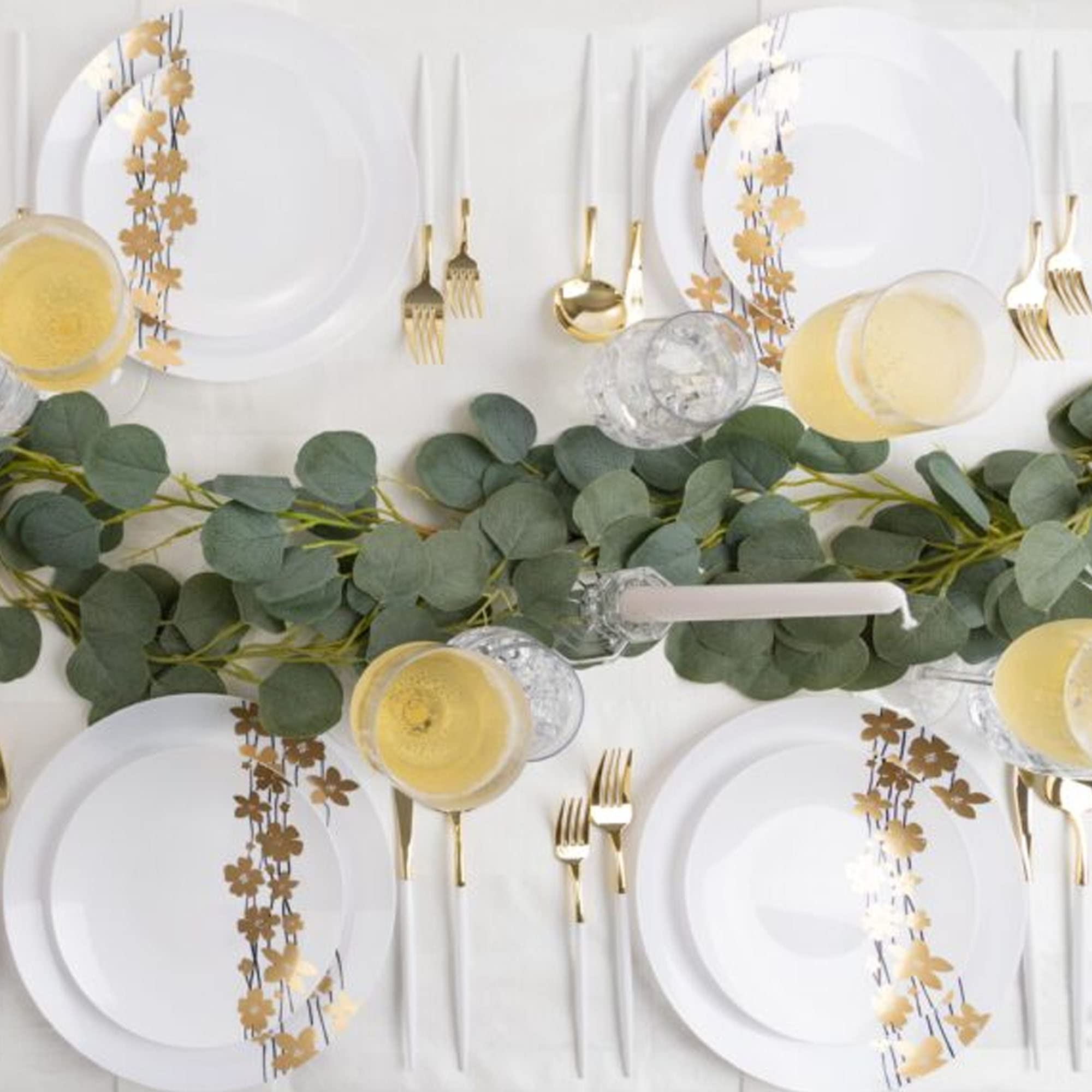 EcoQuality 7.5 Inch Round White Plastic Plates with Gold Vine Design - 70 Pack Disposable Elegant Dinner Plates for Weddings, Parties, Salads, Desserts & Special Occasions | Heavy Duty Serveware for Stylish Entertaining