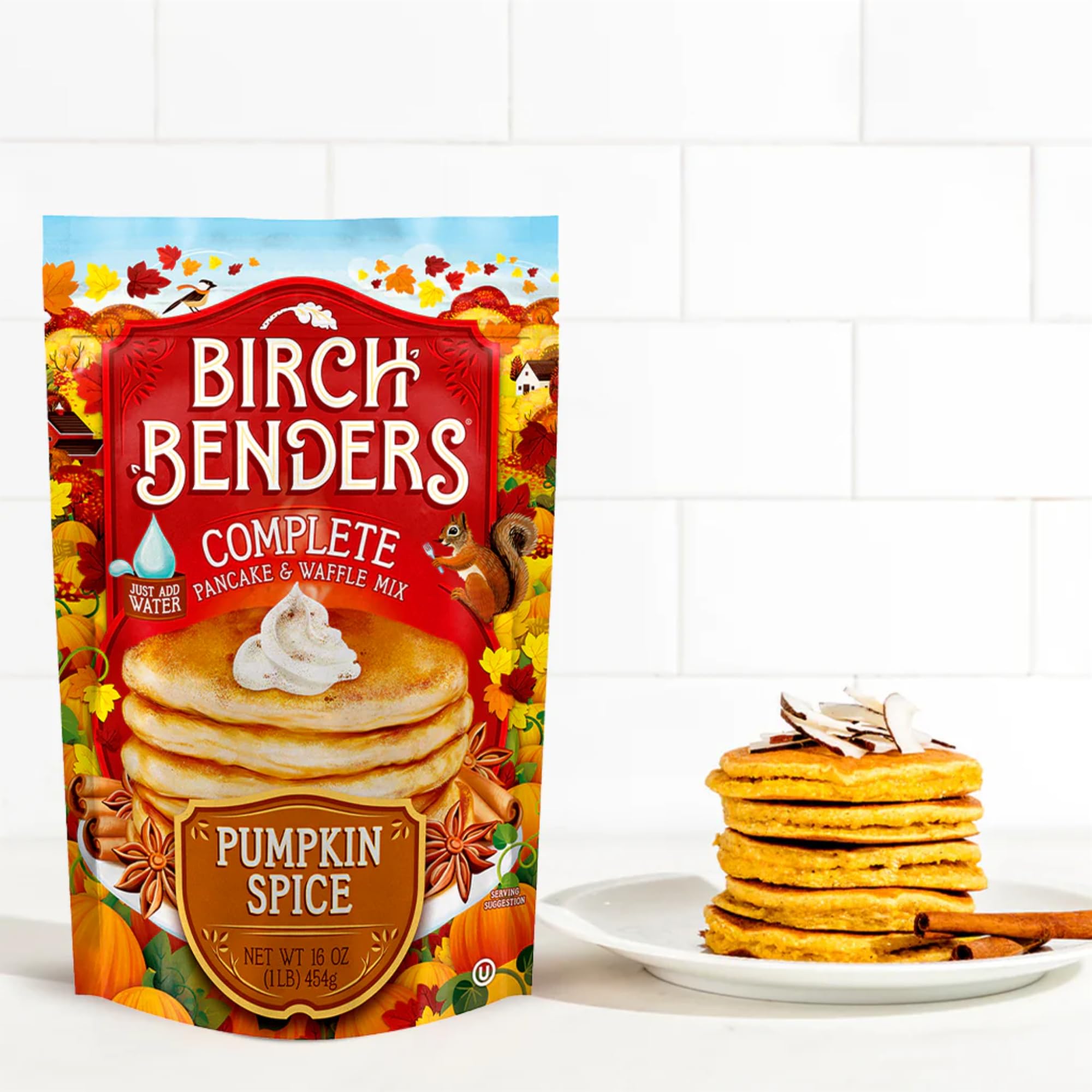 Birch Benders Pumpkin Spice Pancake & Waffle Mix - 16oz (1 Pack) with By The Cup Swivel Spoons | Easy Breakfast Solution for Fall Mornings & Holiday Brunches