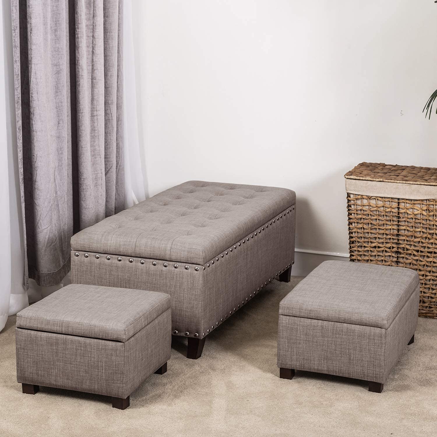 Joveco 3-Piece Storage Ottoman Bench Set - Upholstered Tufted Footrest Stool with Wood Legs, Multi-Functional Coffee Table for Living Room, Bedroom, Entryway - Dark Brown | Perfect for Extra Seating, Hidden Storage & Home Decor