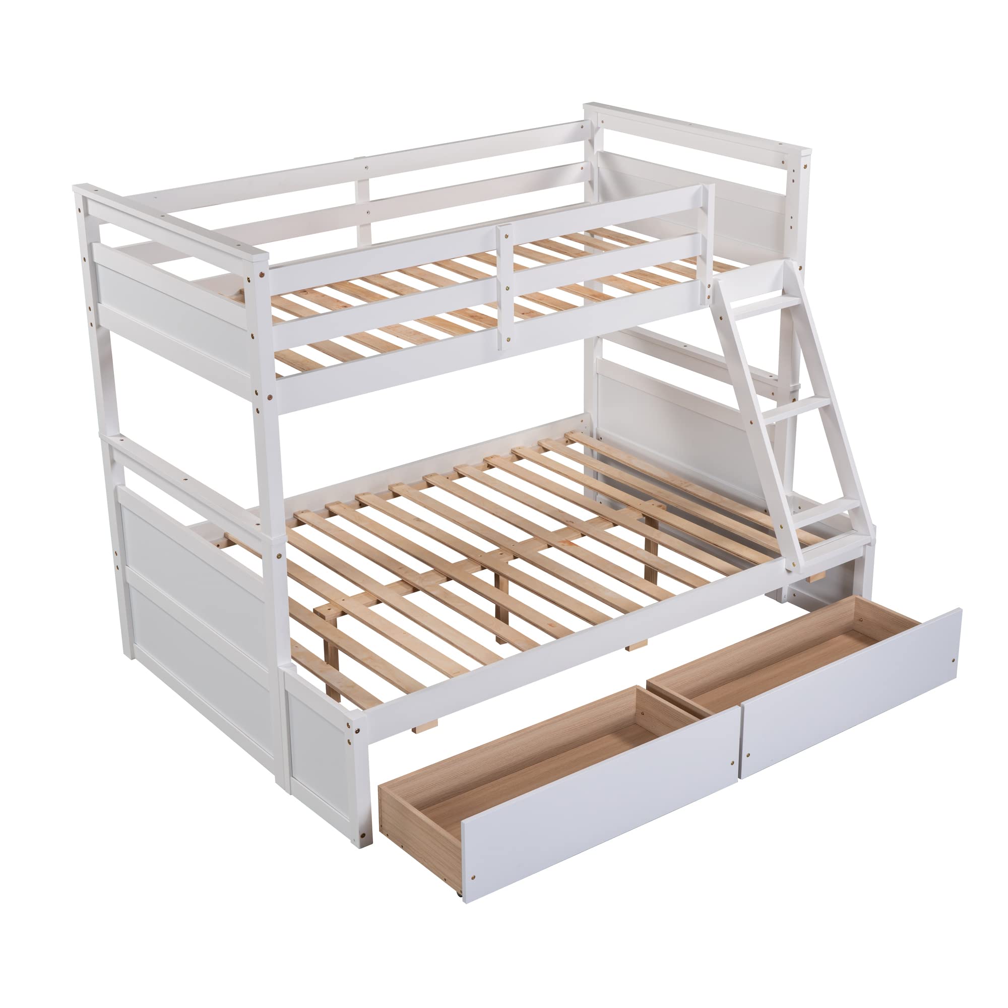 Twin Over Full Bunk Bed with Storage - Solid Wood Frame - Safety Guardrail & Ladder - Convertible to 2 Beds - Perfect for Kids & Teens Rooms
