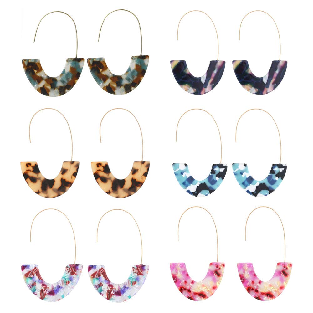 MALOYANVE Acrylic Earrings Set for Women - Leopard Print U-Shaped Geometric Resin Hoop Earrings, Lightweight Bohemian Statement Dangle Studs for Everyday Wear & Special Occasions