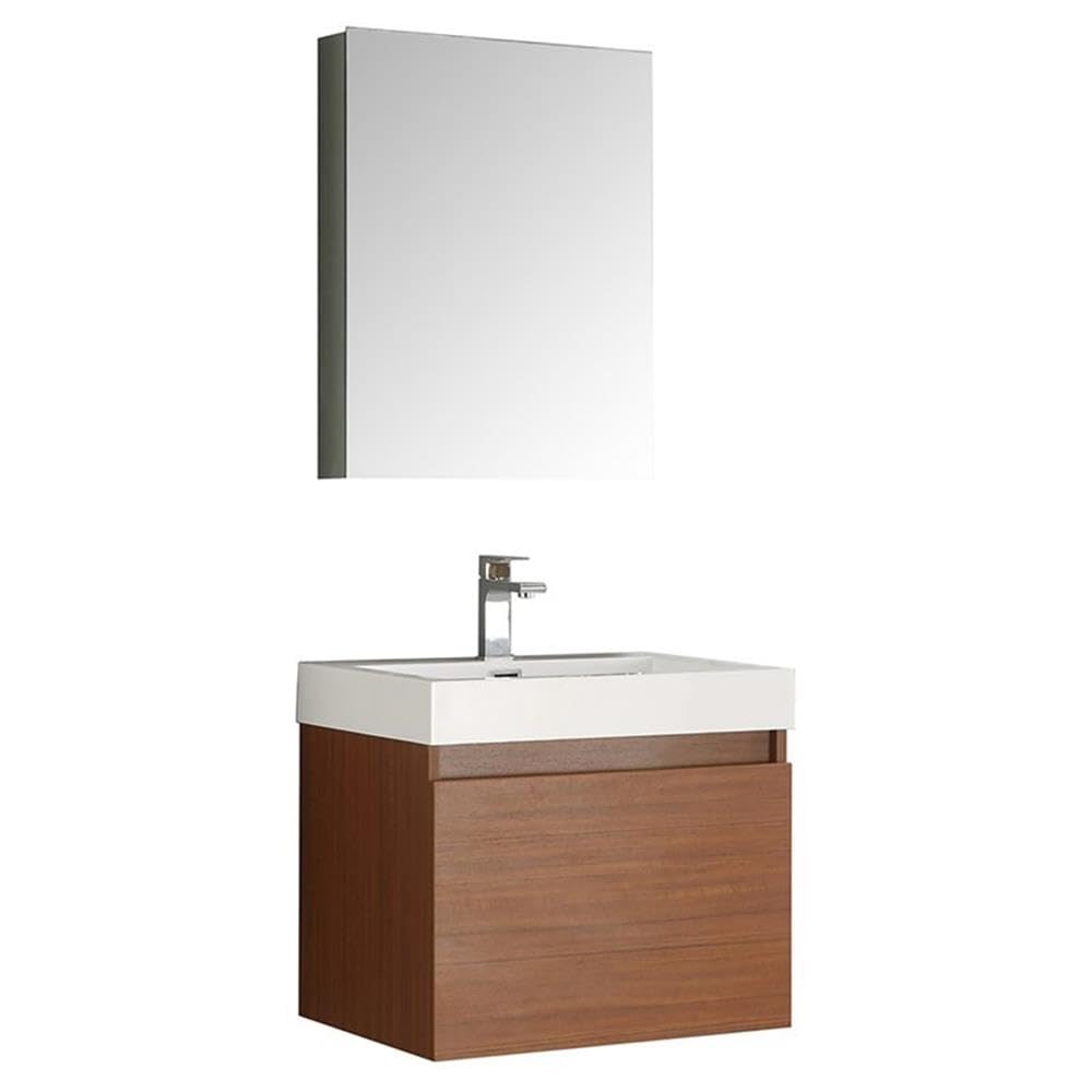 Fresca FVN8006TK Modern Teak Wood Bathroom Vanity with Built-in Medicine Cabinet - Perfect for Small Bathrooms, Powder Rooms & Master Baths