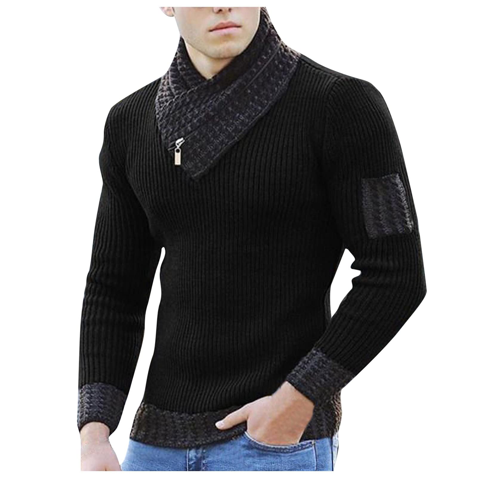 Men's Winter Snow Coat with High Collar - England Style Solid Color Pullover Sweater for Outdoor Sports & Casual Wear - Perfect for Skiing, Hiking & Cold Weather Fashion