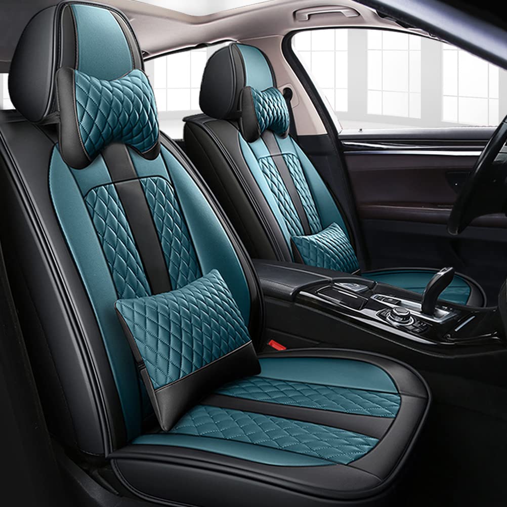 Premium PU Leather Car Seat Covers for Jeep Compass (2017-2023) - Waterproof All-Weather Protection, Luxury 2-Piece Front Set in Black & Blue | Perfect for Daily Commute, Road Trips & Off-Road Adventures
