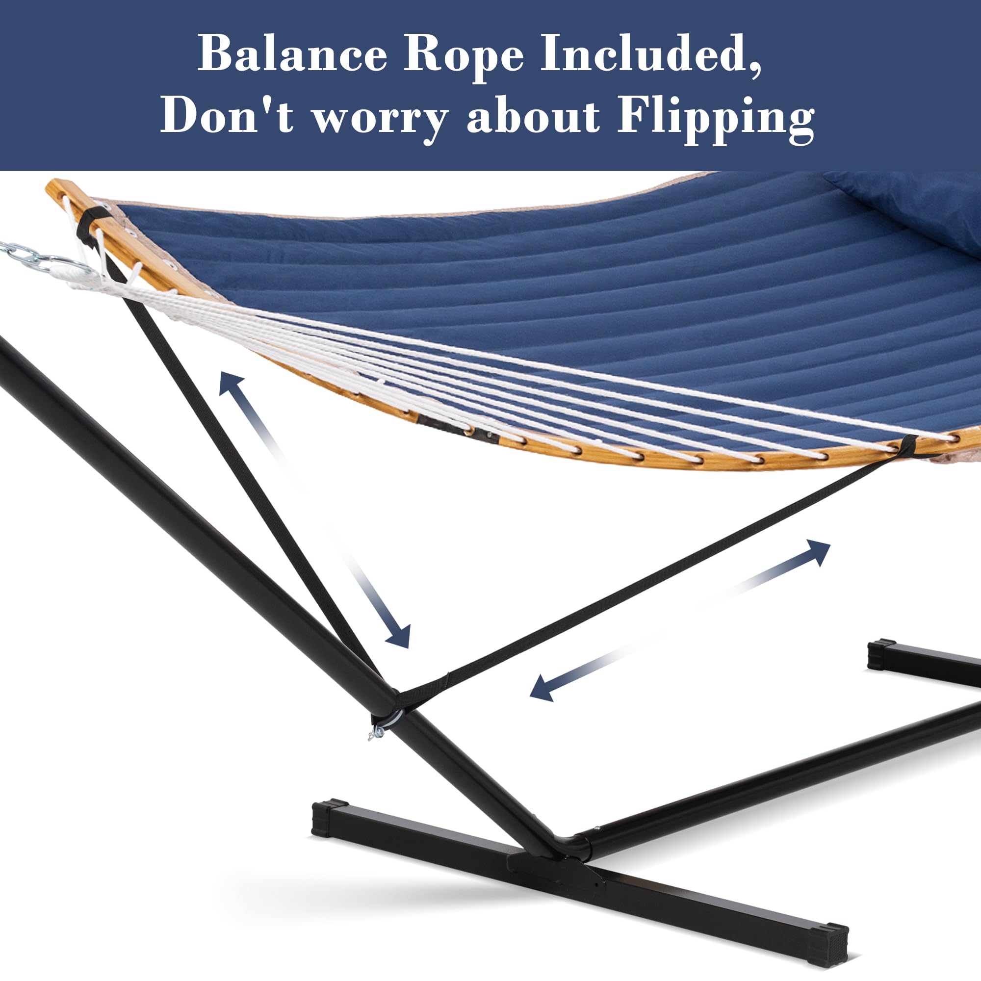 Portable Outdoor Hammock with Stand - Heavy Duty Hammock with Carrying Bag, Soft Pillow & Balance Ropes - Dark Blue - Perfect for Camping, Backyard Relaxation & Beach Vacations