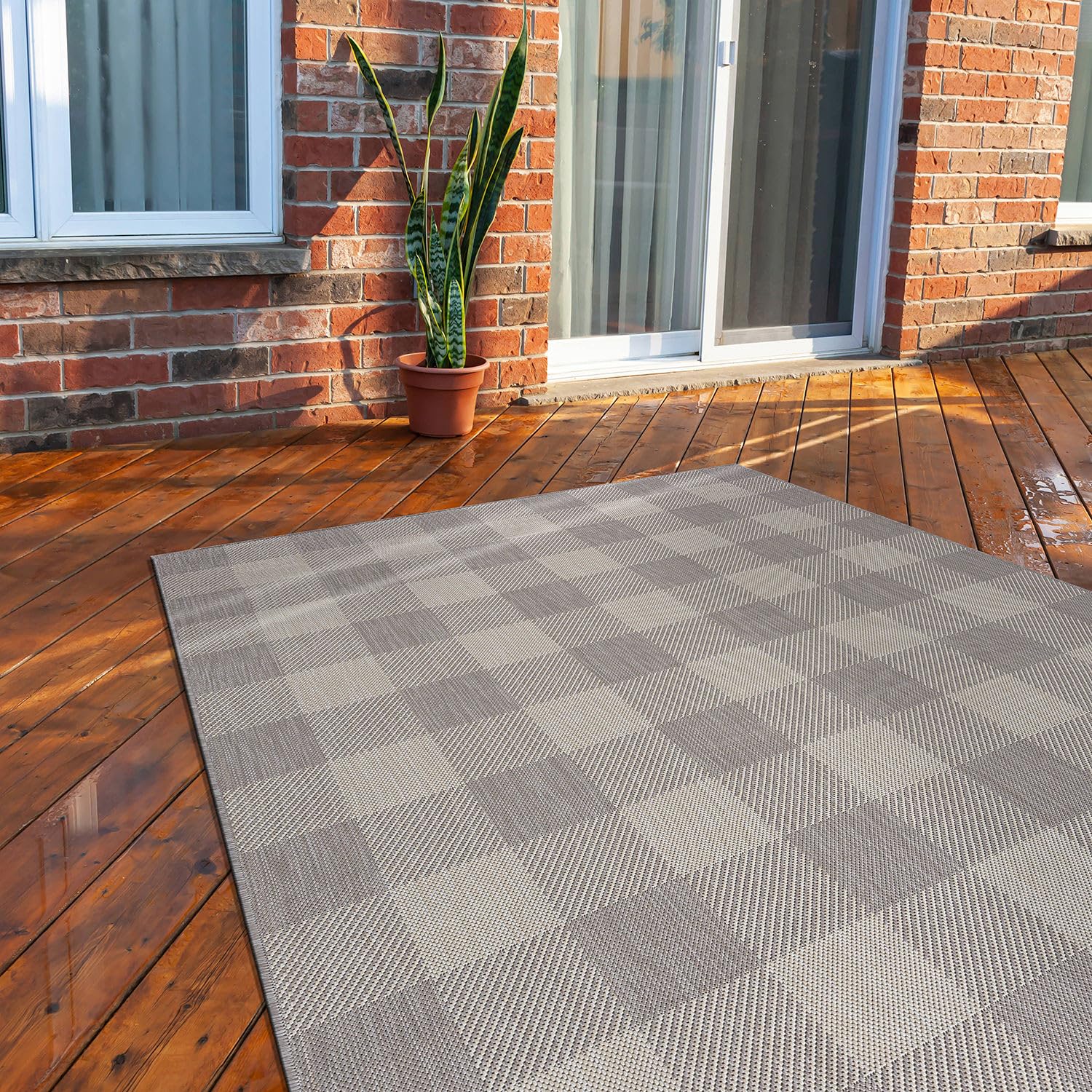 Modern Washable Outdoor Rug 6x9 - Buffalo Grey/White Indoor/Outdoor Area Rug for Patio, Kitchen, Hallway - Durable & Weather-Resistant - Perfect for Backyard, Deck, Porch & Entryway
