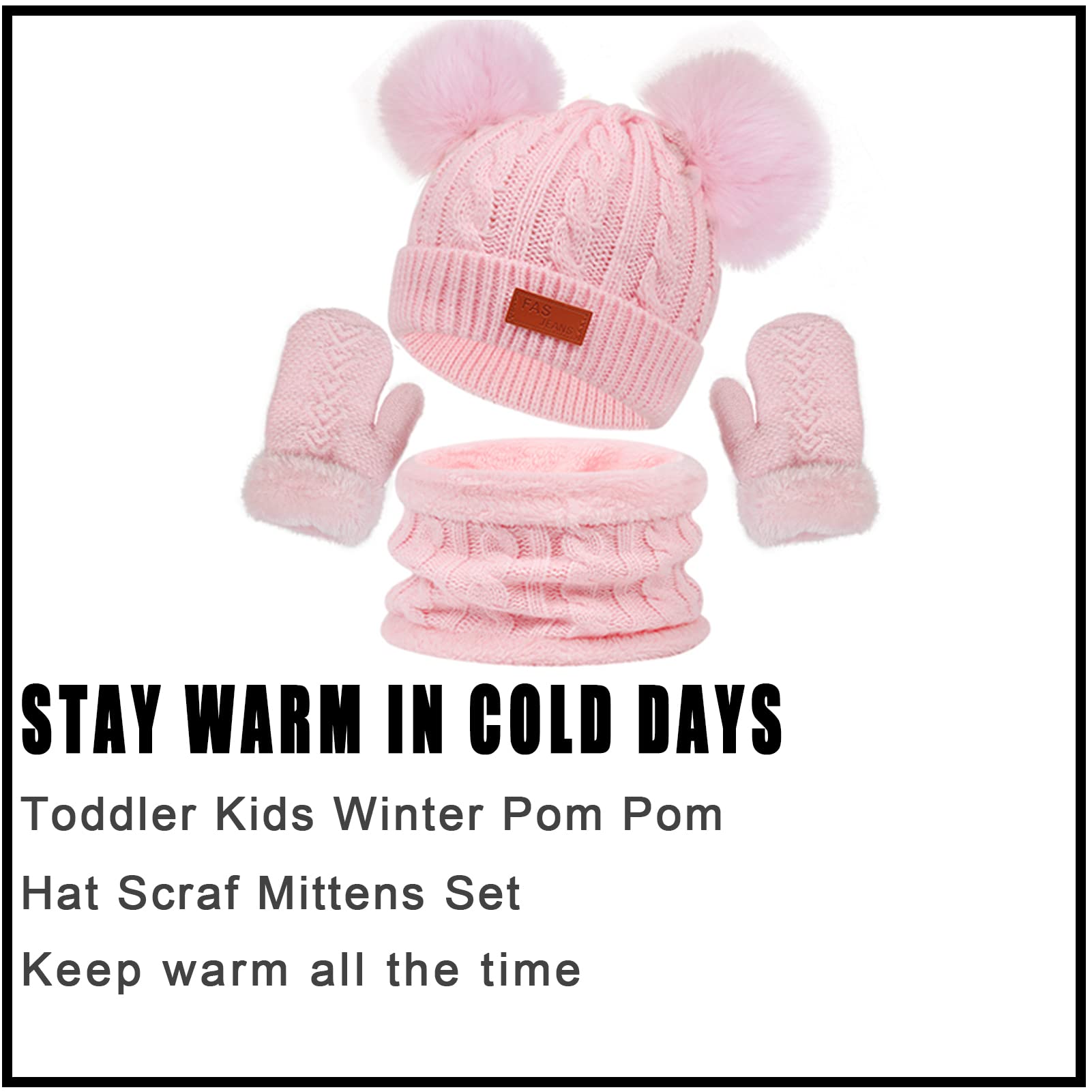 Warm Kids Winter Hat and Scarf Set for Boys & Girls - Soft Knitted Fleece Ski Beanie with Removable Pom Pom - Perfect for Snow Play, Skiing & Outdoor Winter Activities