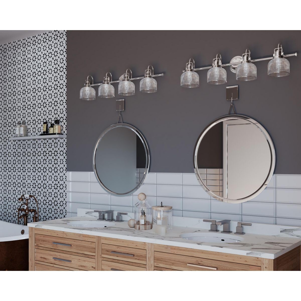 Archie Collection 4-Light Coastal Bathroom Vanity Light - Clear Double Prismatic Glass Shade with Polished Chrome Finish - Perfect for Beach House, Bathroom, and Coastal Style Decor