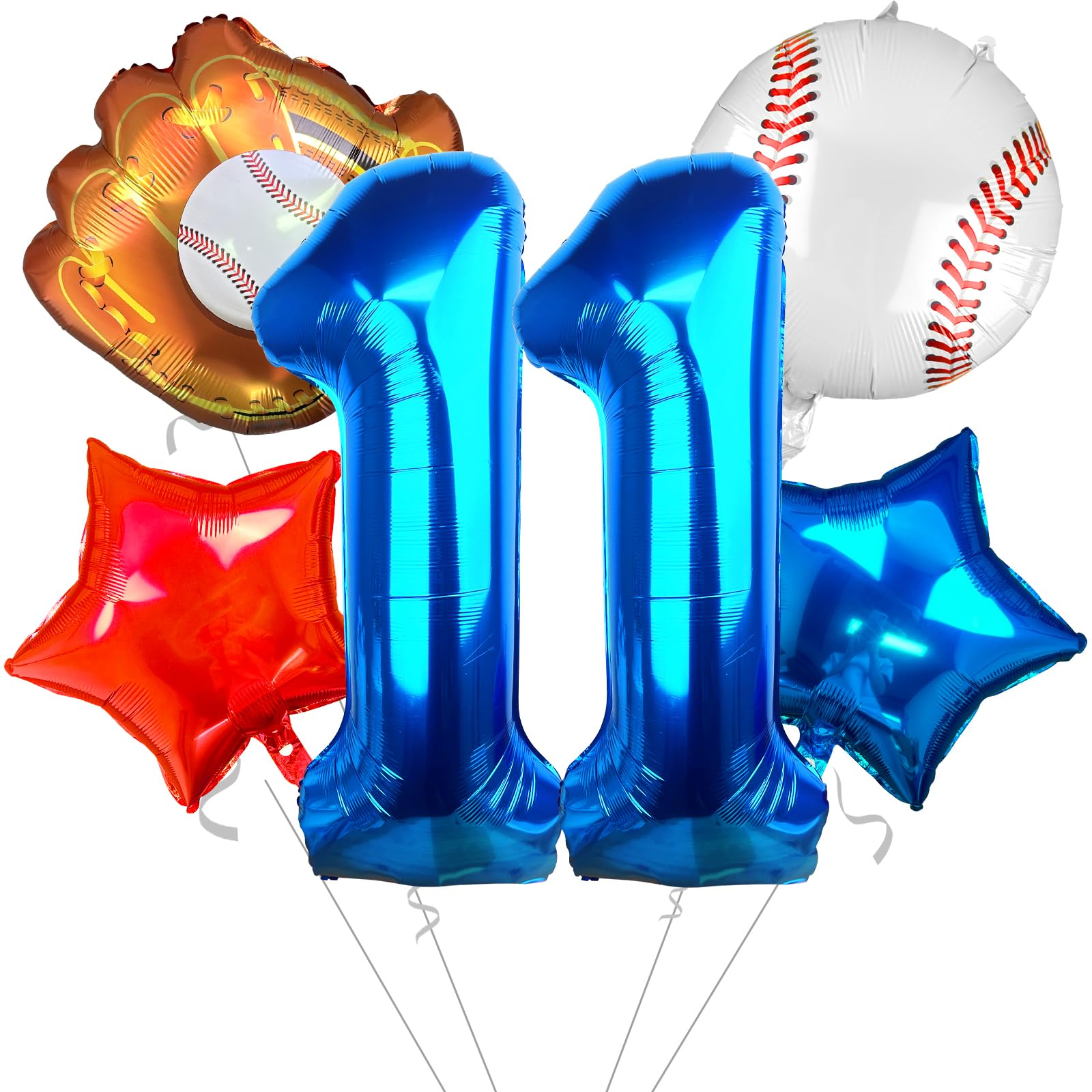 Baseball Balloons for 11th Birthday Party Decorations - Red White & Blue Star Balloons Set with Number 6 Balloon - Perfect for Rookie of The Year Baseball Theme Parties, Boys Sports Celebrations & Game Day Decor